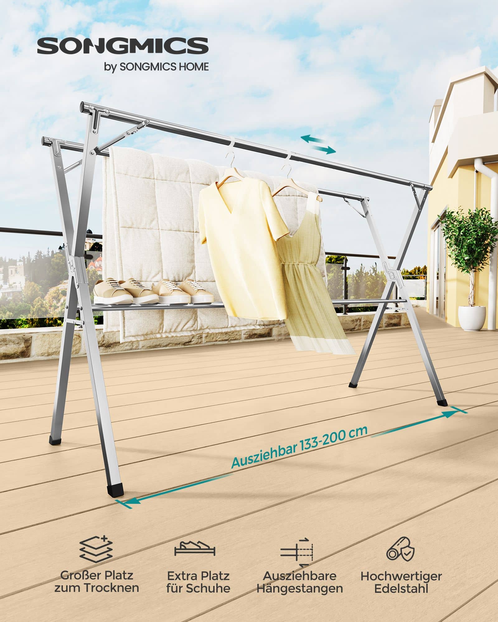 Wäscheständer 133-200 cm ausziehbar und freistehend Wäscheständer 133-200 cm ausziehbar und freistehend