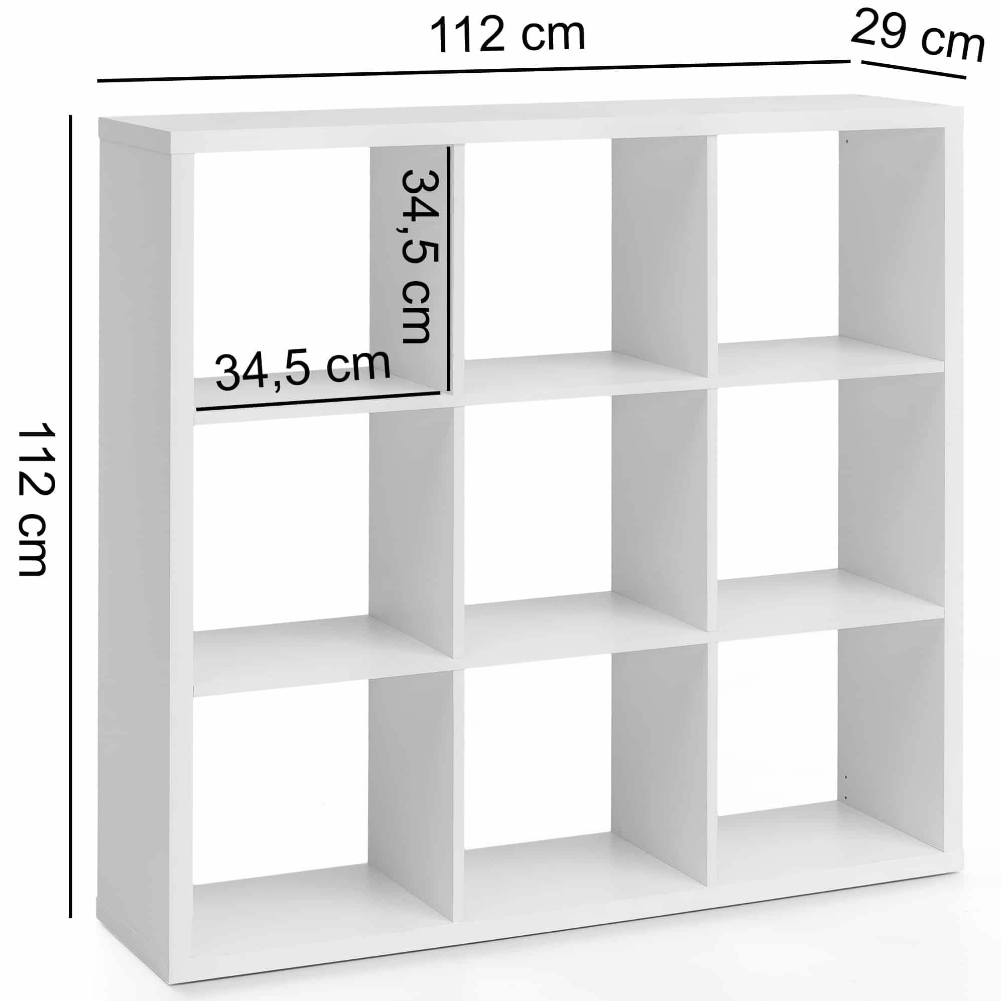 Würfelregal 112x29x112 cm Bücherregal mit 9 Fächern Weiß Standregal Holz Regal freistehend Würfelregal 112x29x112 cm Bücherregal mit 9 Fächern Weiß Standregal Holz Regal freistehend