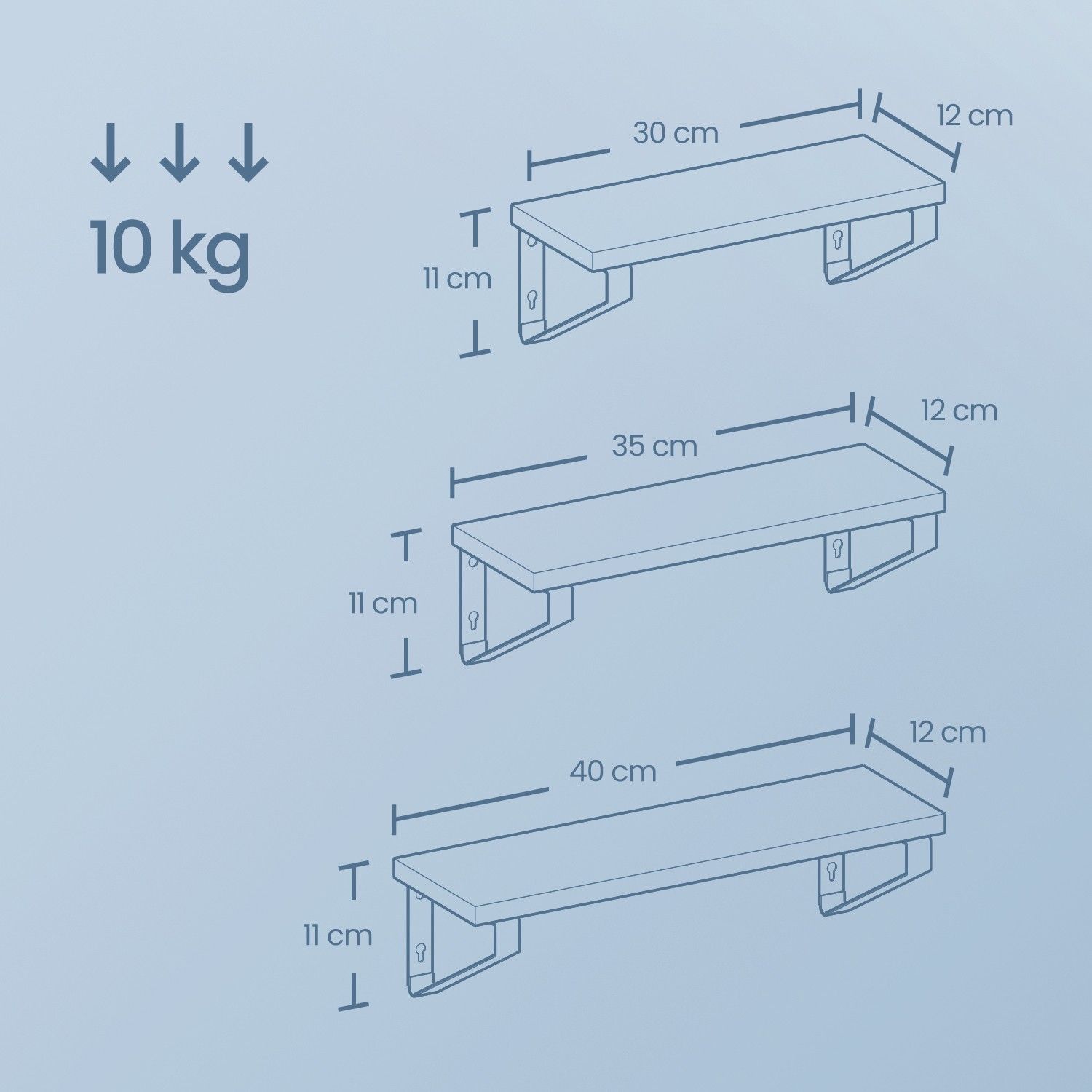 VASAGLE Wandregal, Schweberegal, 3er Set