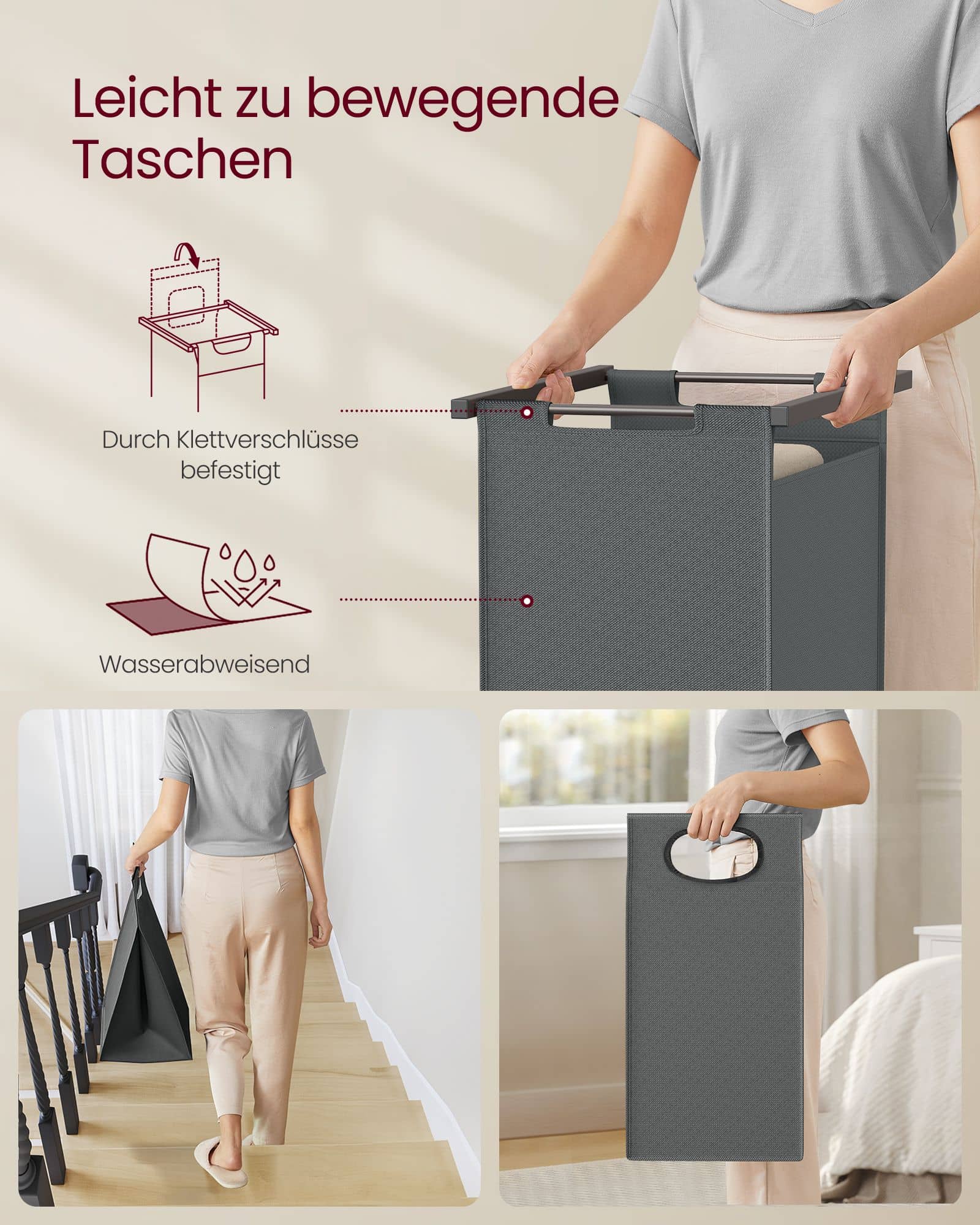 Wäschekorb 2 x 46 L greige meliert-schiefergrau Wäschekorb 2 x 46 L greige meliert-schiefergrau