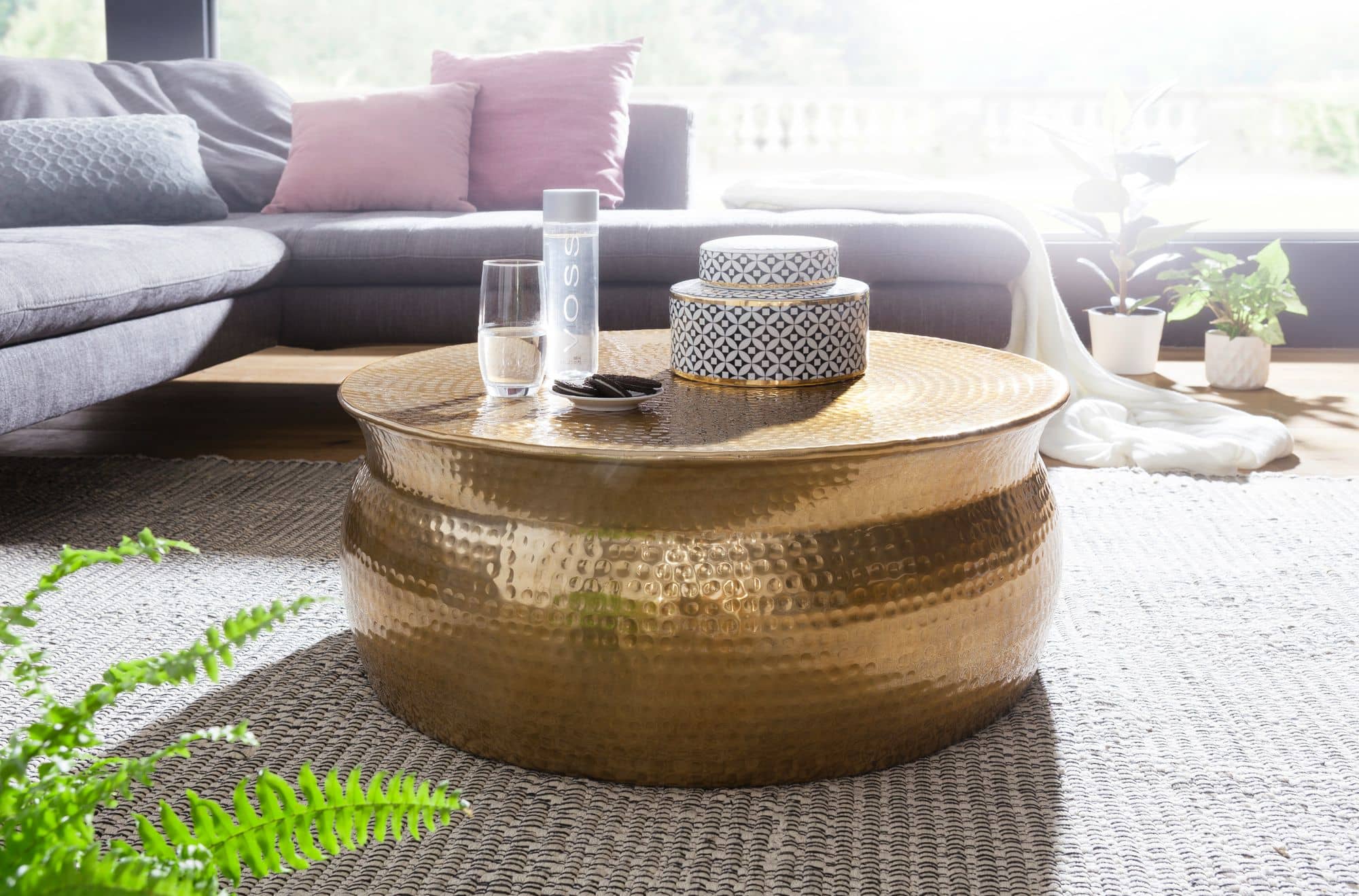 Couchtisch 75x31x75 cm Aluminium Gold Beistelltisch orientalisch rund Couchtisch 75x31x75 cm Aluminium Gold Beistelltisch orientalisch rund