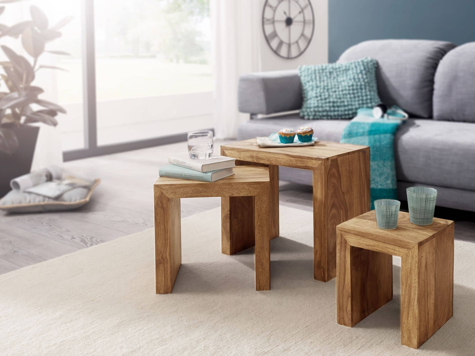 3er Set Satztisch MUMBAI Massiv-Holz Akazie Wohnzimmer-Tisch Landhaus-Stil Beistelltisch dunkel-braun Naturholz 3er Set Satztisch MUMBAI Massiv-Holz Akazie Wohnzimmer-Tisch Landhaus-Stil Beistelltisch dunkel-braun Naturholz