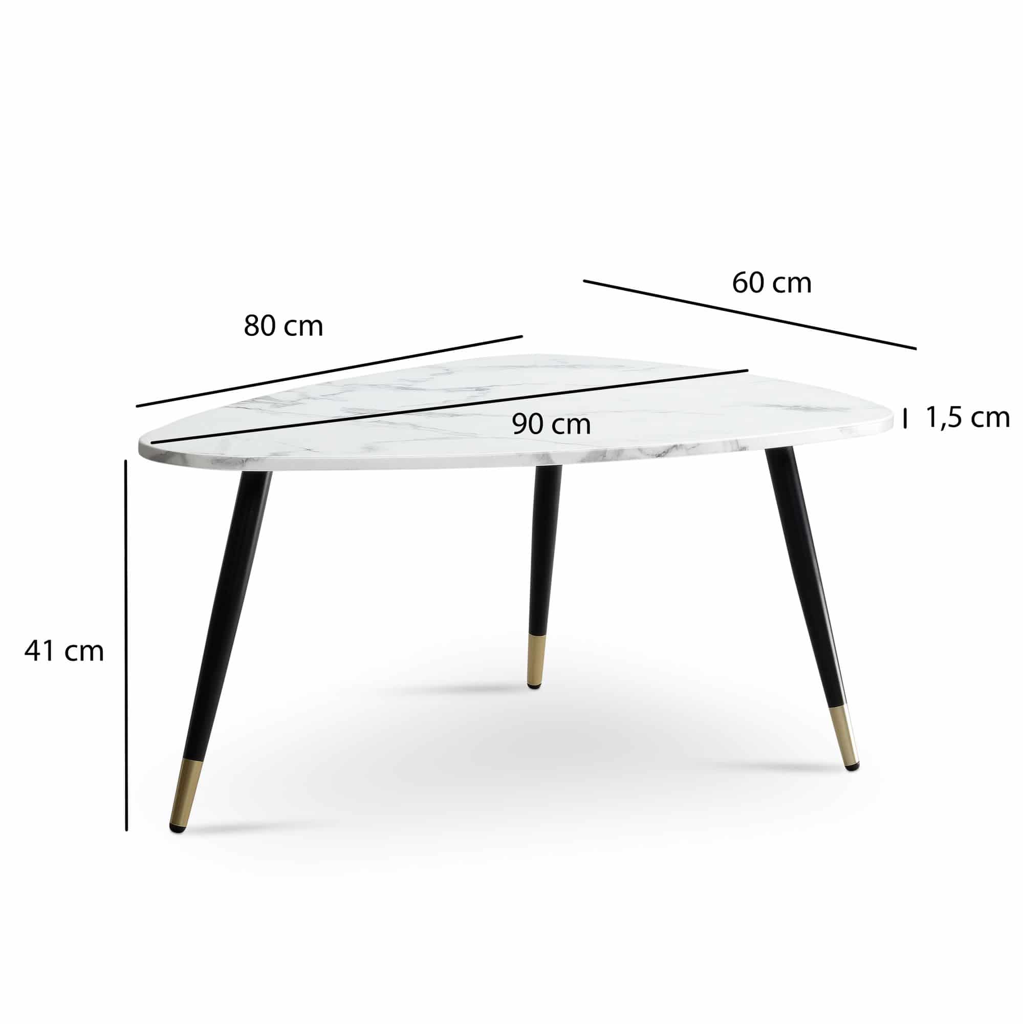 Couchtisch 90x60x41 cm mit Marmor Optik Weiß