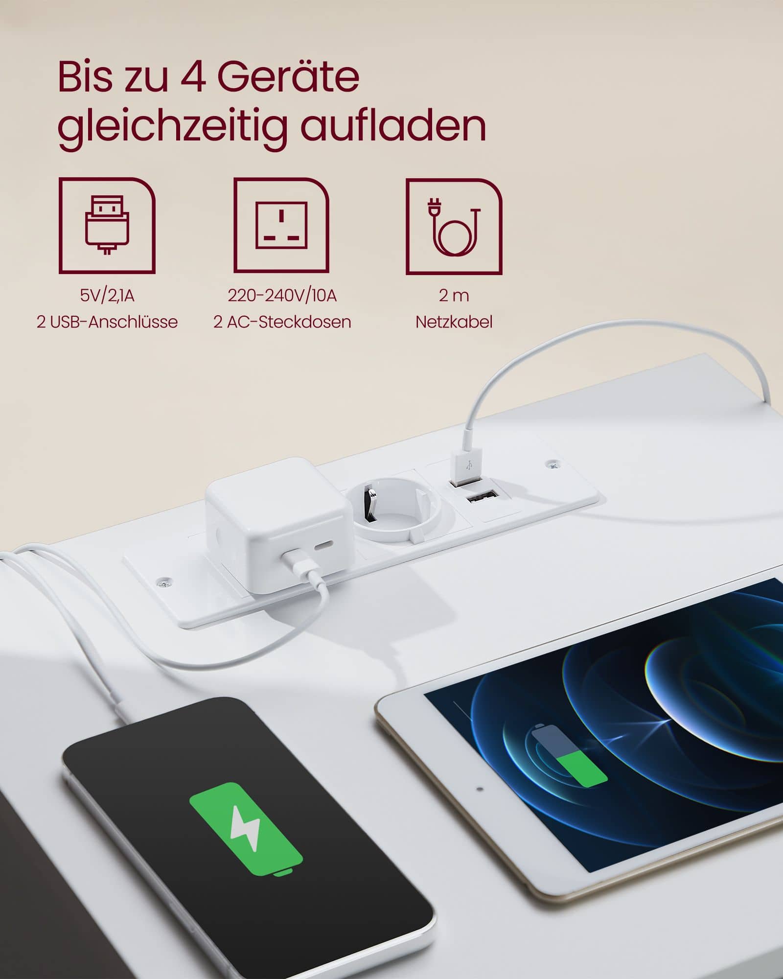 Nachttisch 2er Set 2 AC-Steckdosen modern wolkenweiß Nachttisch 2er Set 2 AC-Steckdosen modern wolkenweiß