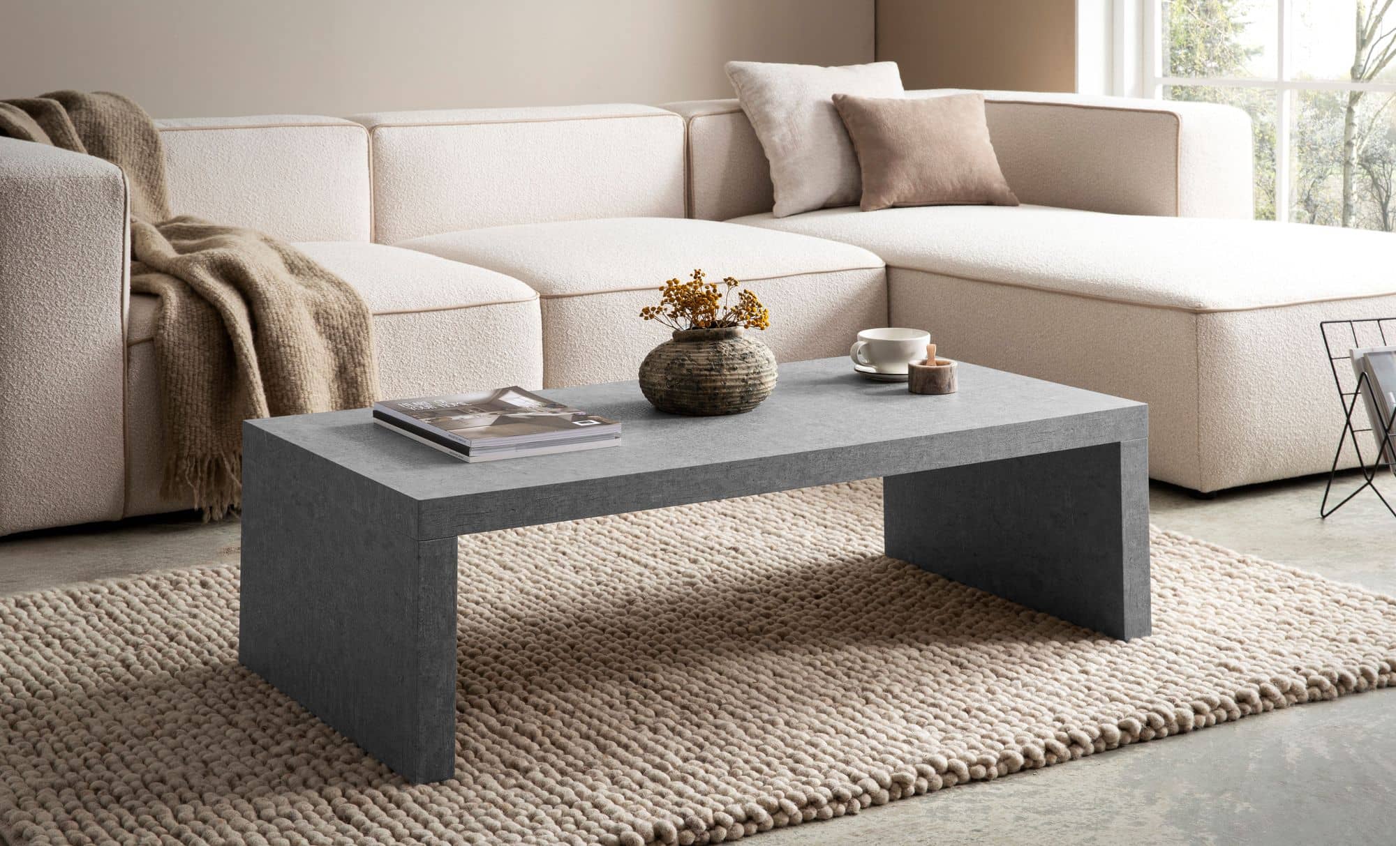 Couchtisch 110x55x35 cm Grau Sofatisch in Beton-Optik Zeitlos Couchtisch 110x55x35 cm Grau Sofatisch in Beton-Optik Zeitlos