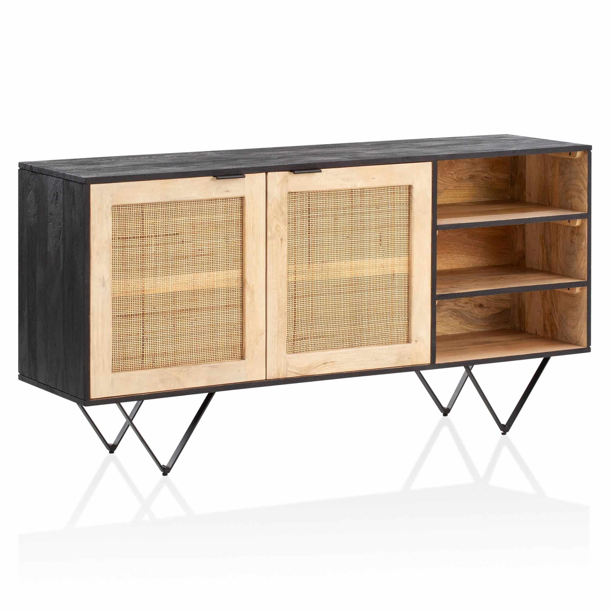 Sideboard 145x75x40 cm Mango Massivholz / Rattan Kommode mit 2 Türen Sideboard 145x75x40 cm Mango Massivholz / Rattan Kommode mit 2 Türen