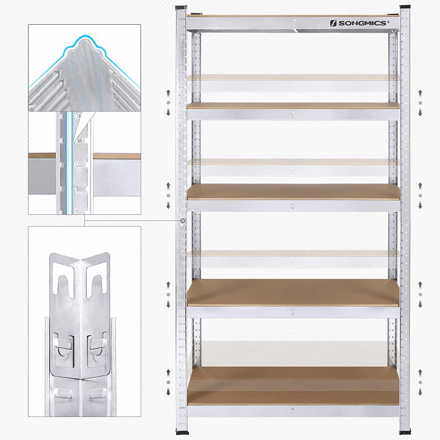 2er Set Lagerregal 180 cm hoch silbern-B34GLR80SV 2er Set Lagerregal 180 cm hoch silbern-B34GLR80SV