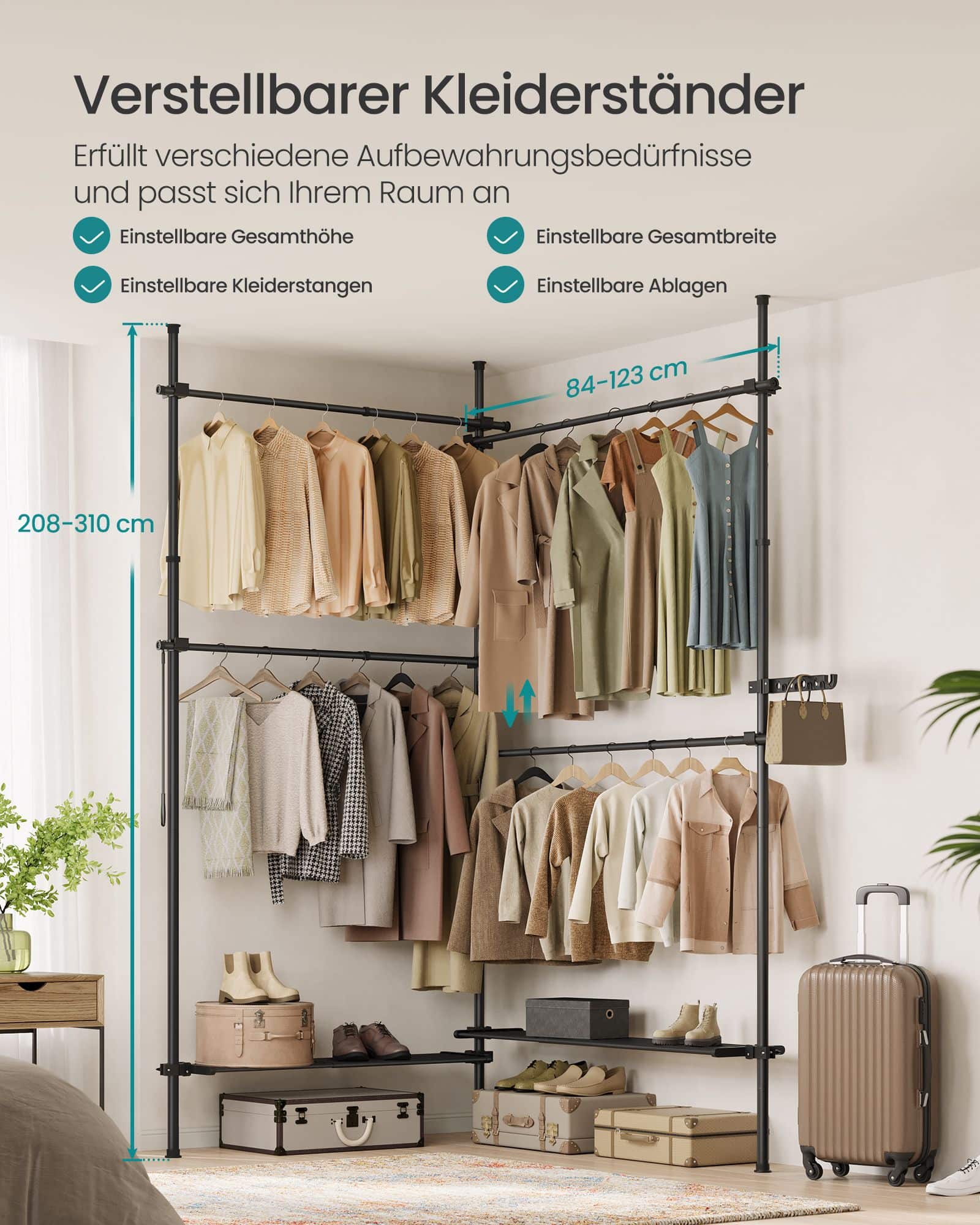 Kleiderständer 33,5 x (162-238) x (208-310) cm mattschwarz Kleiderständer 33,5 x (162-238) x (208-310) cm mattschwarz