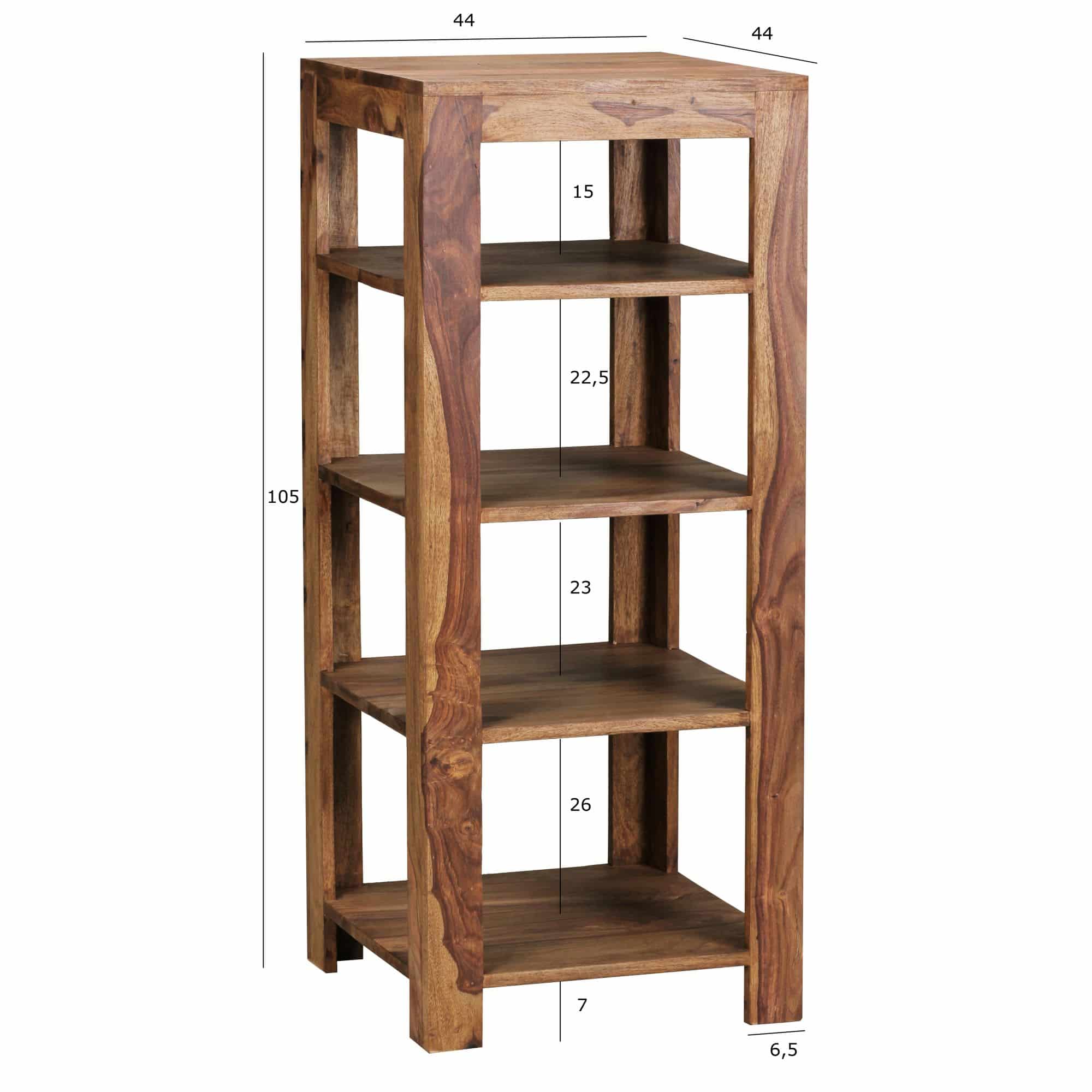 36266-WOHNLING-Standregal-MUMBAI-Massiv-Holz-Shee_4 Standregal MUMBAI Massiv-Holz Sheesham 105 cm Wohnzimmer-Regal mit 4 Ablagefächer Design Landhaus-Stil Beistelltisch