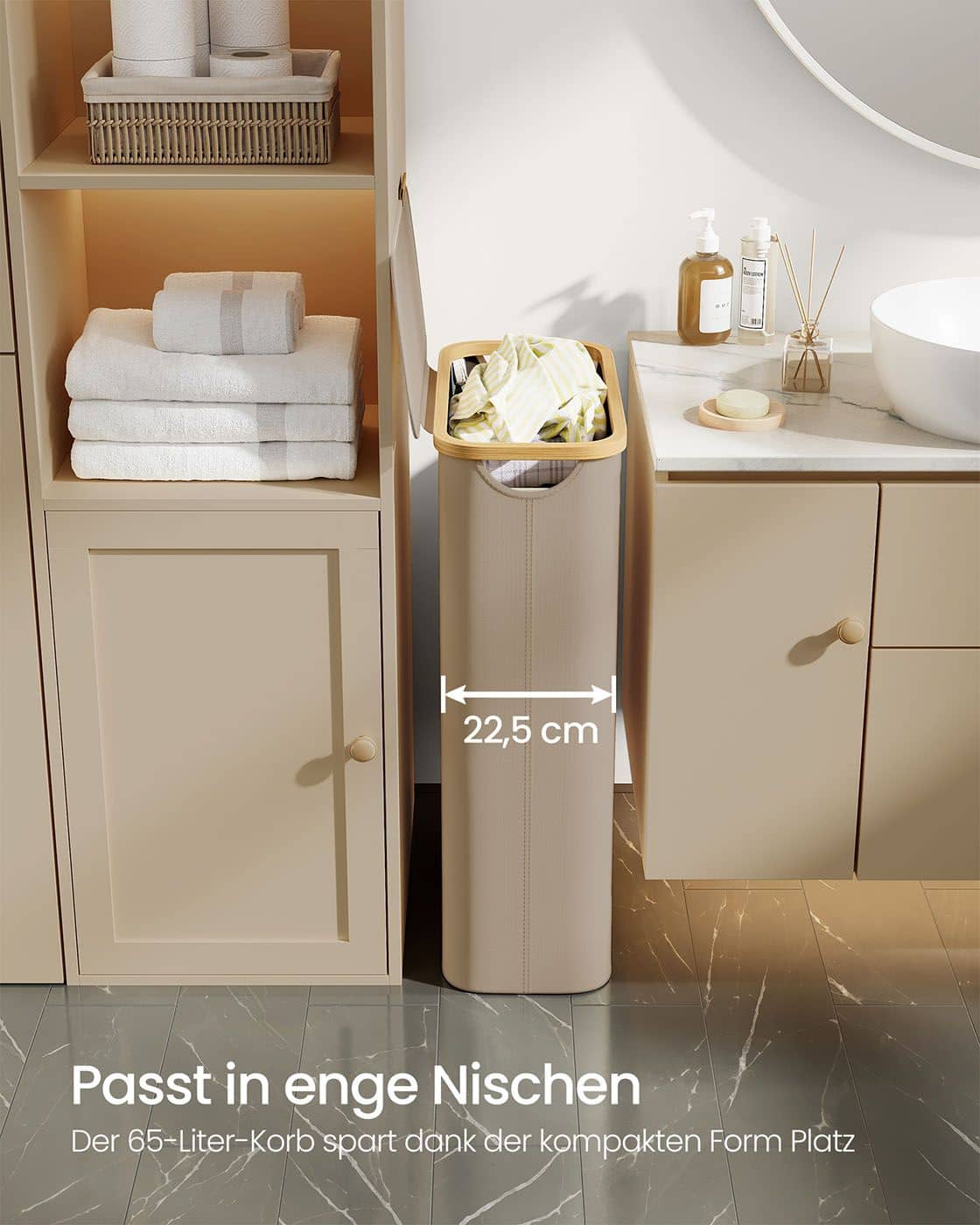 Wäschekorb 65 L mit Deckel 150 L 42 x 22,5 x 70,5 cm kamelbraun Wäschekorb 65 L mit Deckel 150 L 42 x 22,5 x 70,5 cm kamelbraun