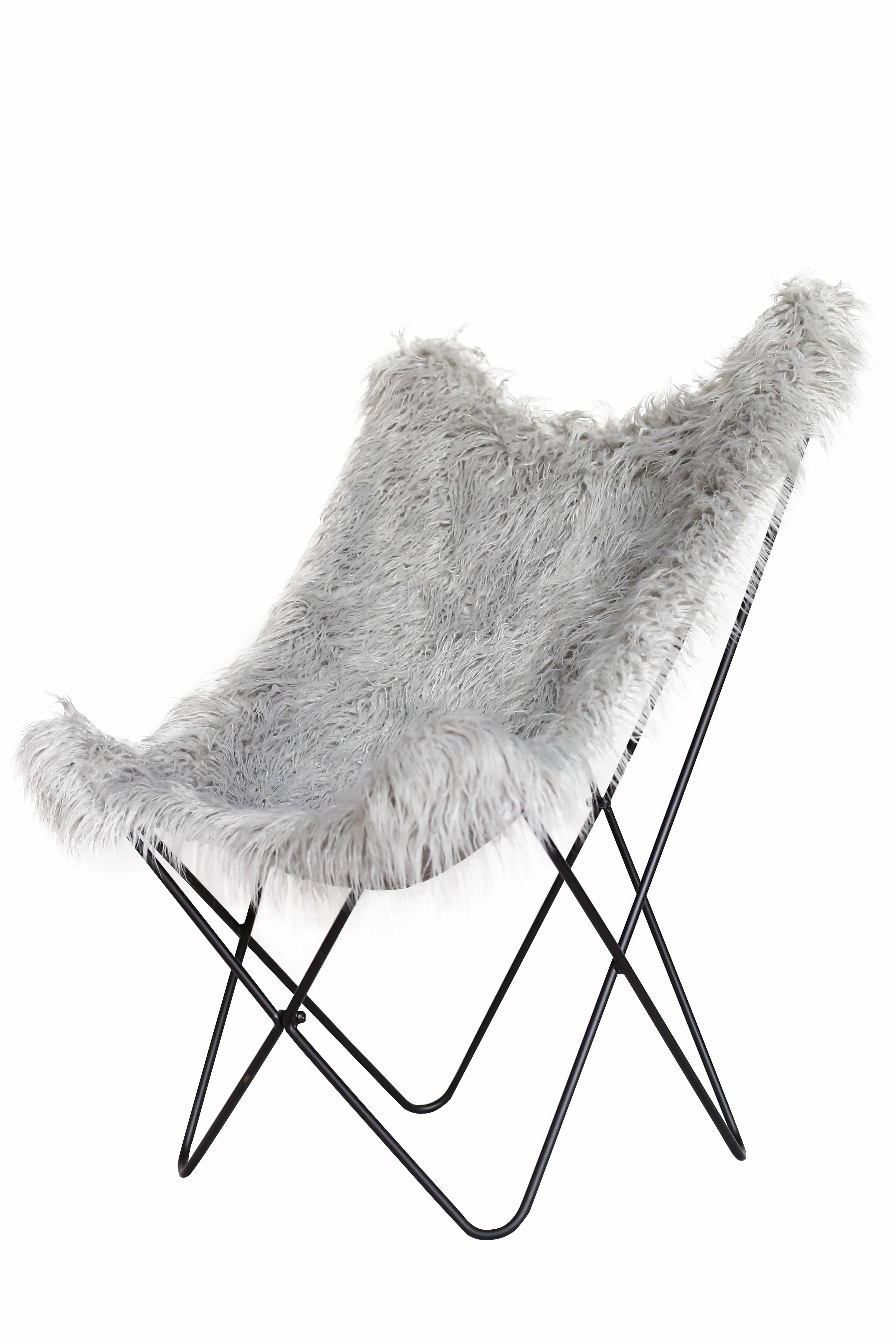 Schmetterling‑Stuhl Lynn 110 – Kunstfell Grau 71×104×75 cm Schmetterling‑Stuhl Lynn 110 – Kunstfell Grau 71×104×75 cm