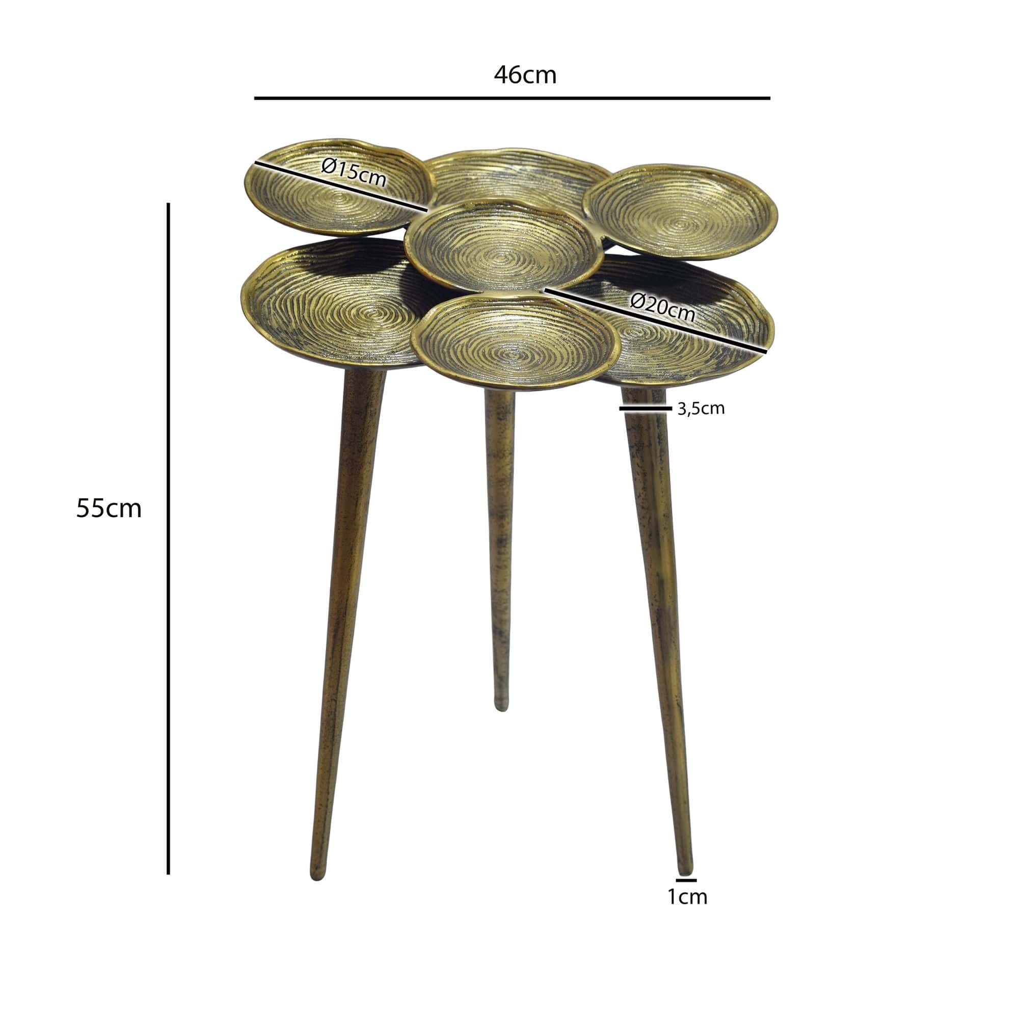 Beistelltisch Aluminium 46cm Gold - Couchtisch klein rund - Sofatisch modern - Wohnzimmertisch Metall - Design Tisch Ablagetisch Handmade