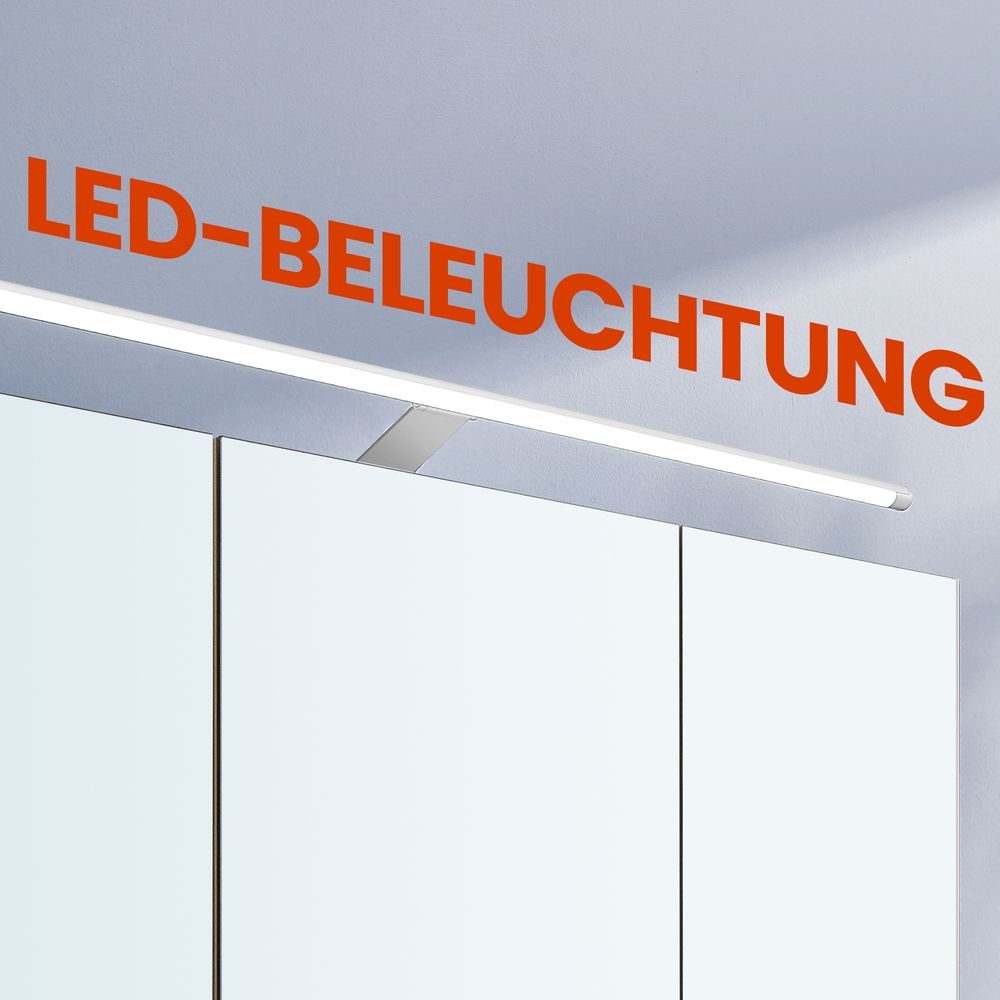 Wandschrank mit 3 Türen, Spiegel, Mehrfachsteckdose