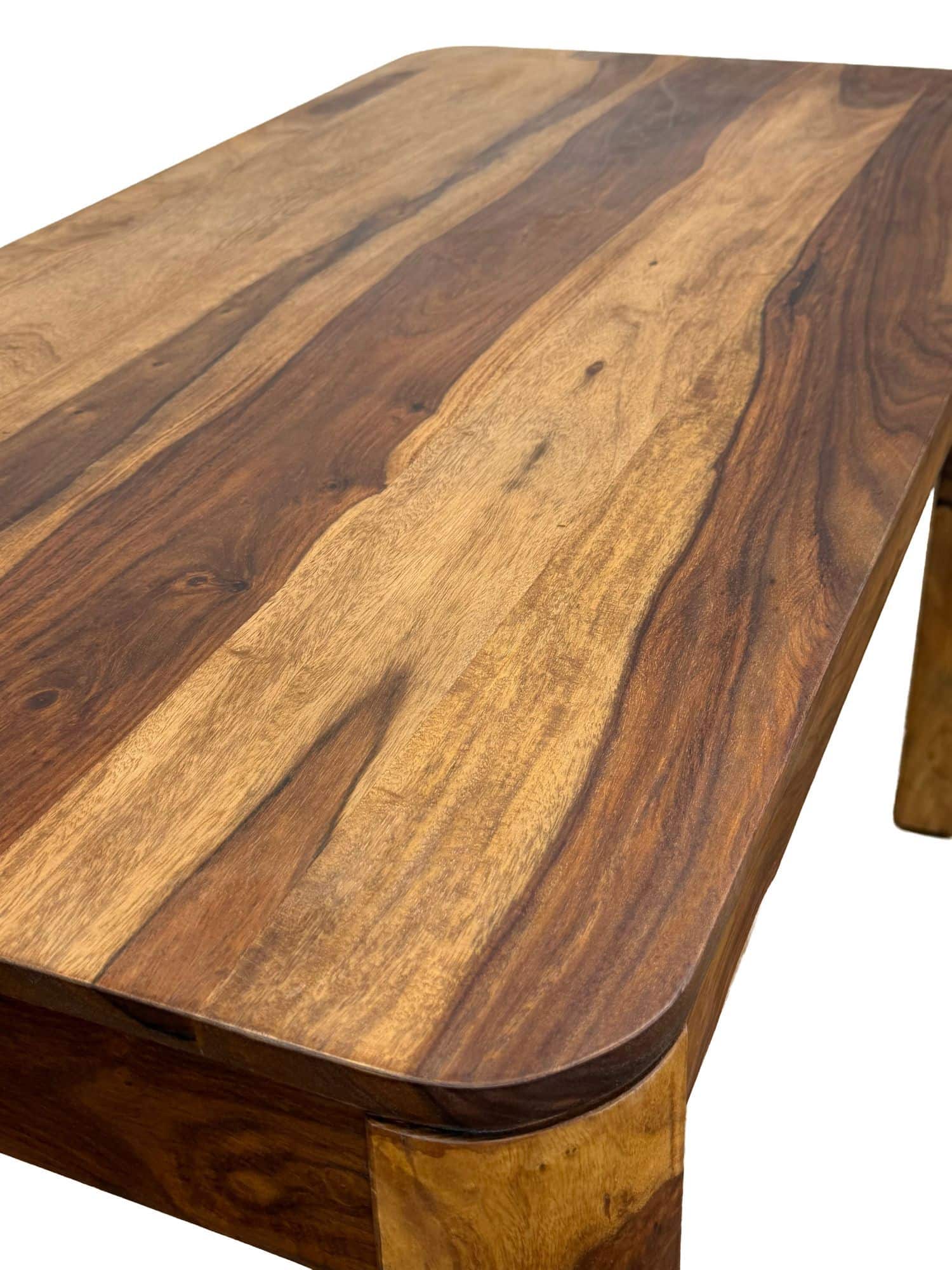 Esstisch Sheesham Massivholz 120cm für bis zu 6 Personen · Rechteckiger Küchentisch im modernen Design · Handgefertigter Holztisch mit abgerundeten Kanten für Esszimmer oder Küche
