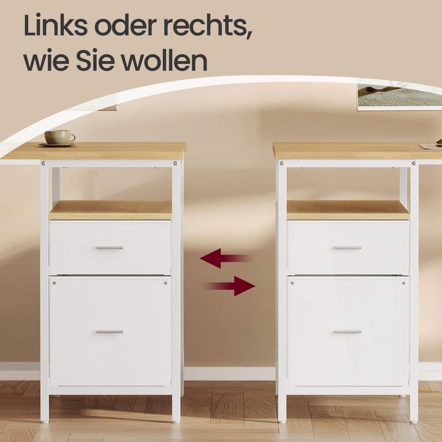 Computertisch mit 3 Ablagen und 2 Schubladen natureichenfarben-perlweiß