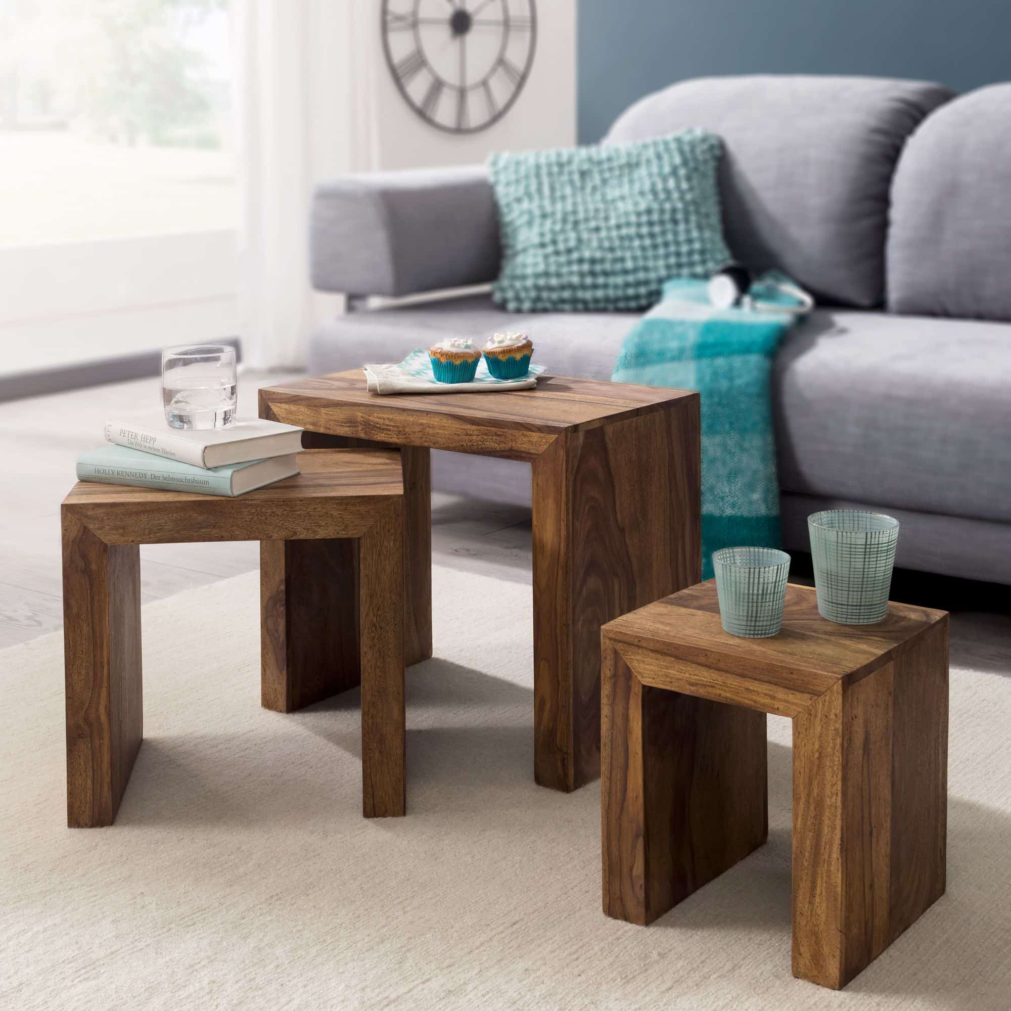 31308-WOHNLING-3er-Set-Satztisch-MUMBAI-Massiv-HolzdU4Nwna07D3Ly 3er Set Satztisch Massiv-Holz Sheesham Wohnzimmer-Tisch Landhaus-Stil Beistelltisch dunkel-braun Naturholz