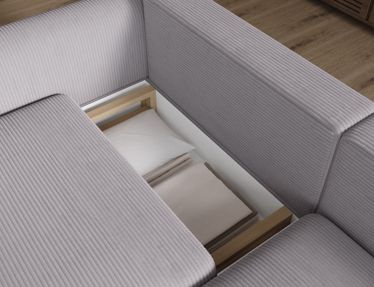 Ecksofa Acossta Jarrell Breitcord Grau mit Schlaffunktion Ecksofa Acossta Jarrell Breitcord Grau mit Schlaffunktion