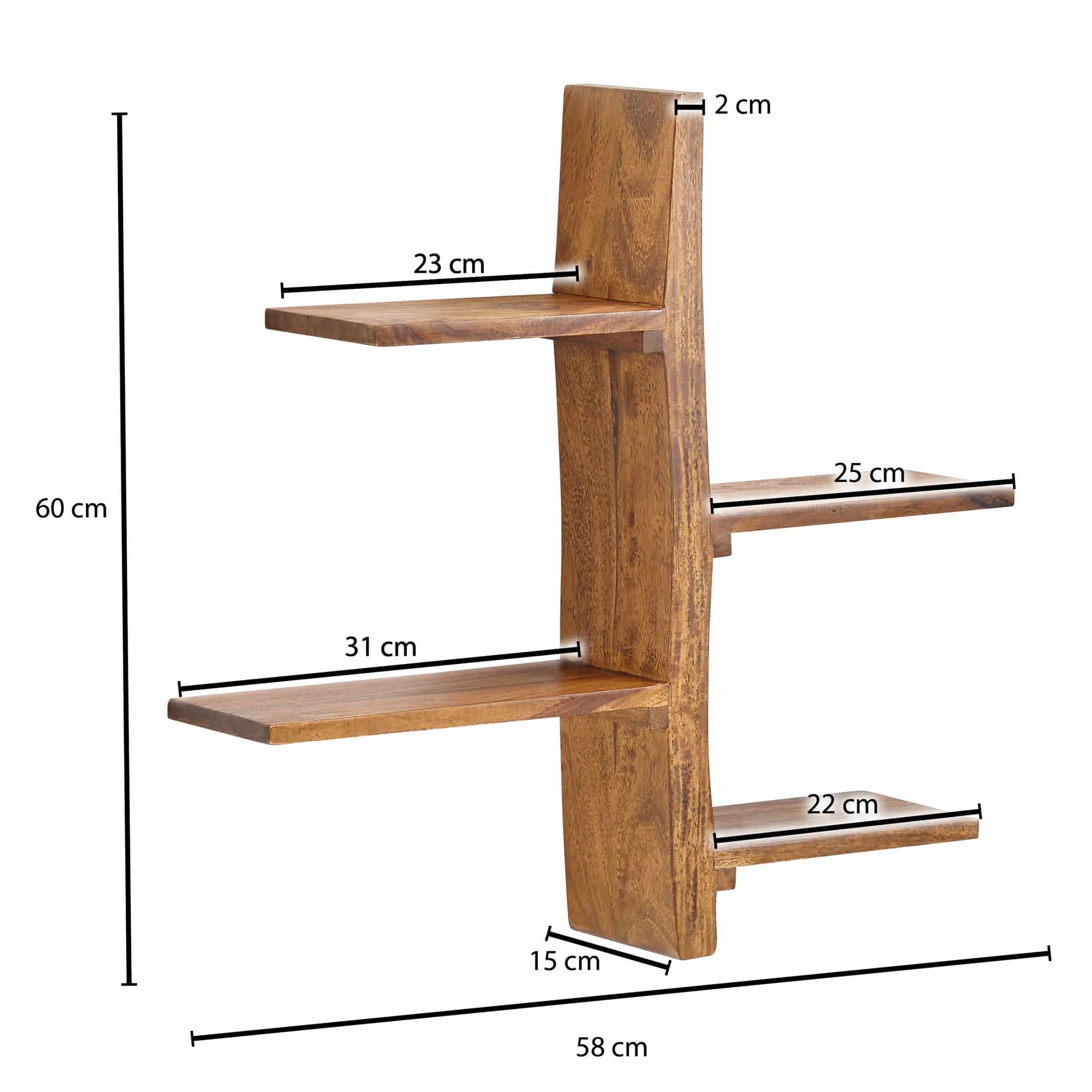Wandregal 58x60x15 cm Sheesham Massivholz Baum-Form Hängeregal Modern Wandregal 58x60x15 cm Sheesham Massivholz Baum-Form Hängeregal Modern