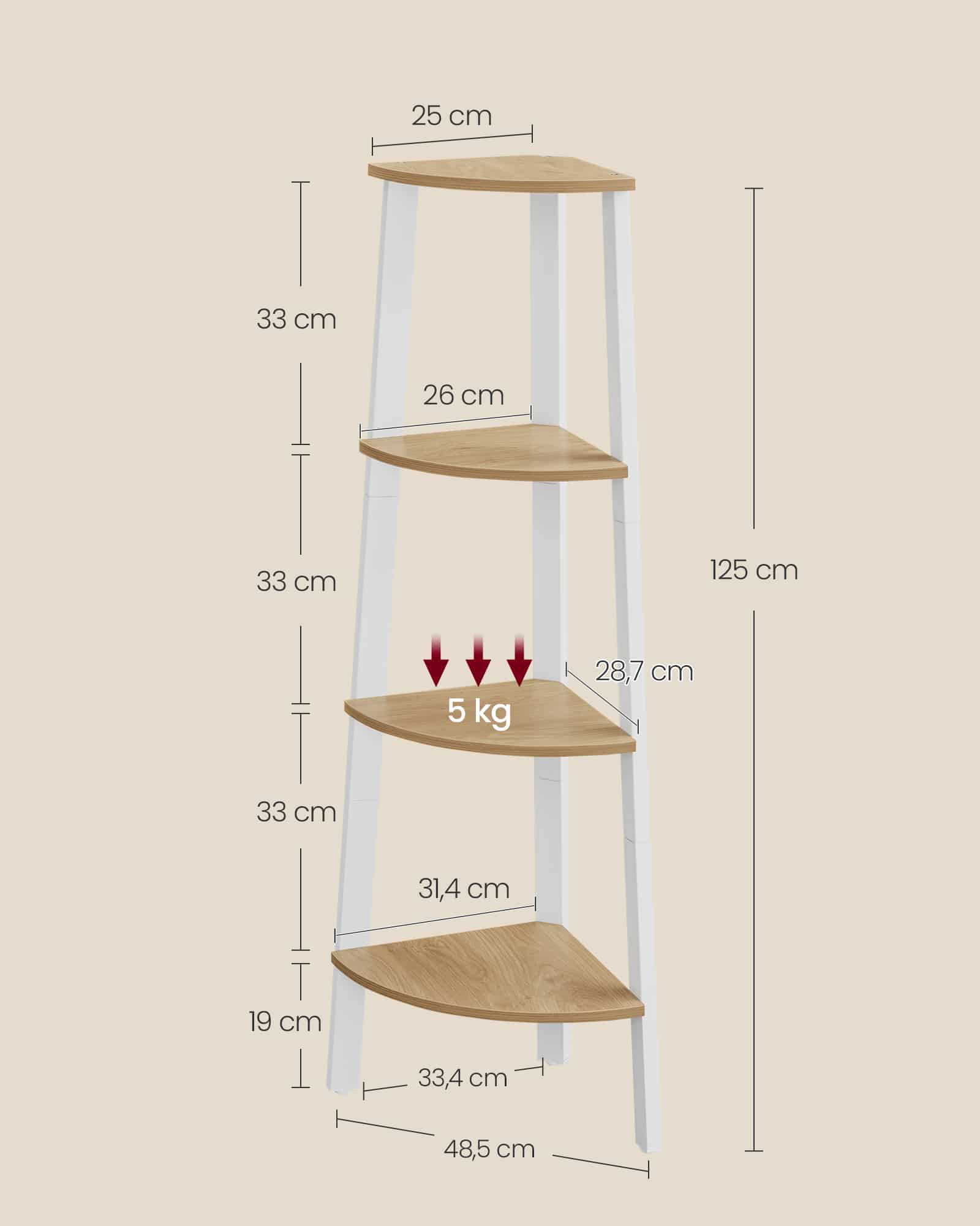Eckregal mit 4 Ebenen natureichenfarben-mattweiß
