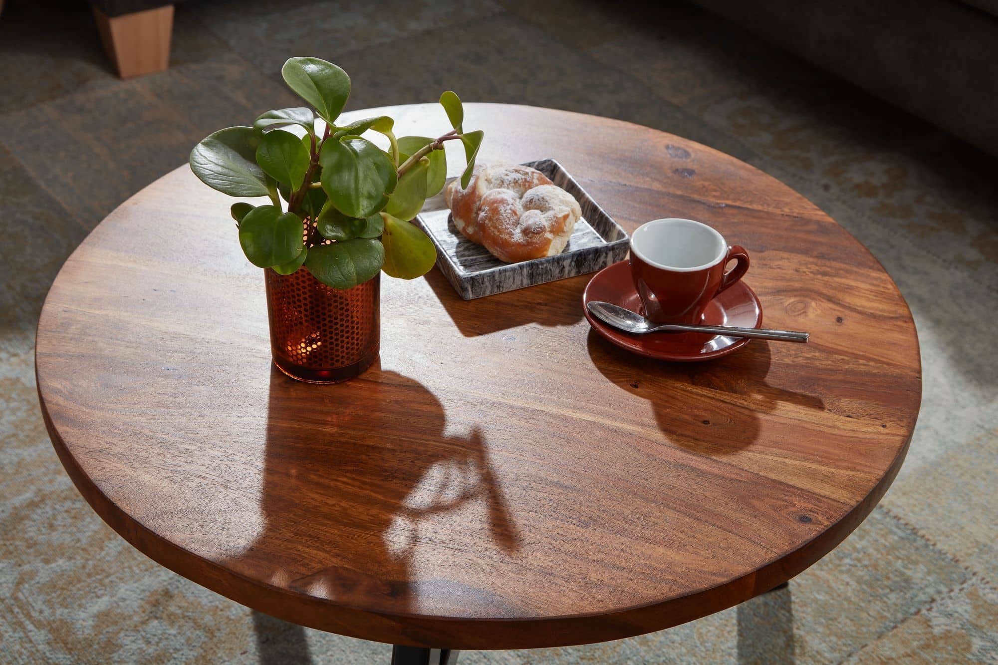 Couchtisch 60x60x35 cm Sheesham Massivholz / Metall Sofatisch Rund Couchtisch 60x60x35 cm Sheesham Massivholz / Metall Sofatisch Rund