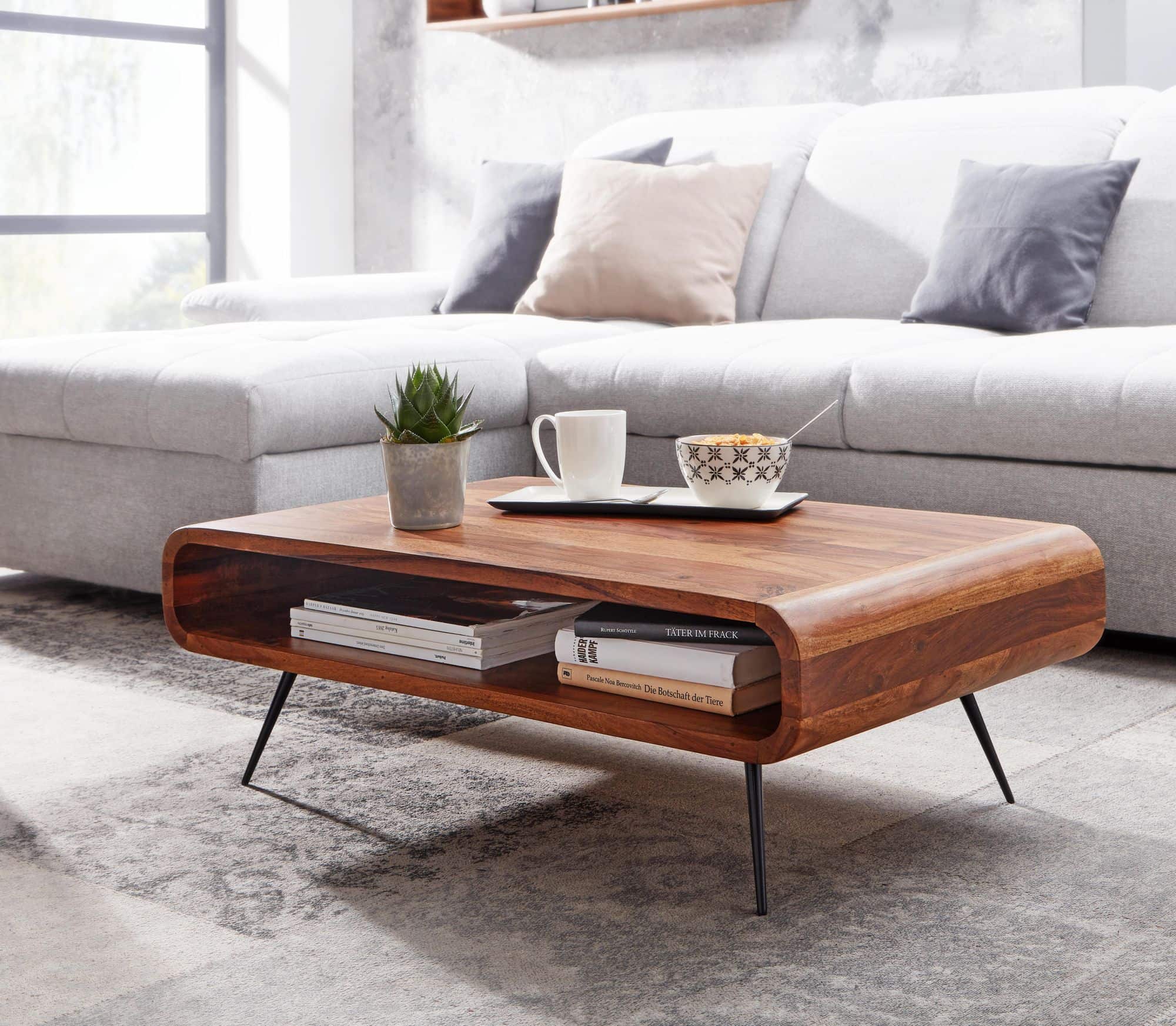 Couchtisch 90x55x30 cm Sheesham Massivholz / Metall Sofatisch Eckig Couchtisch 90x55x30 cm Sheesham Massivholz / Metall Sofatisch Eckig