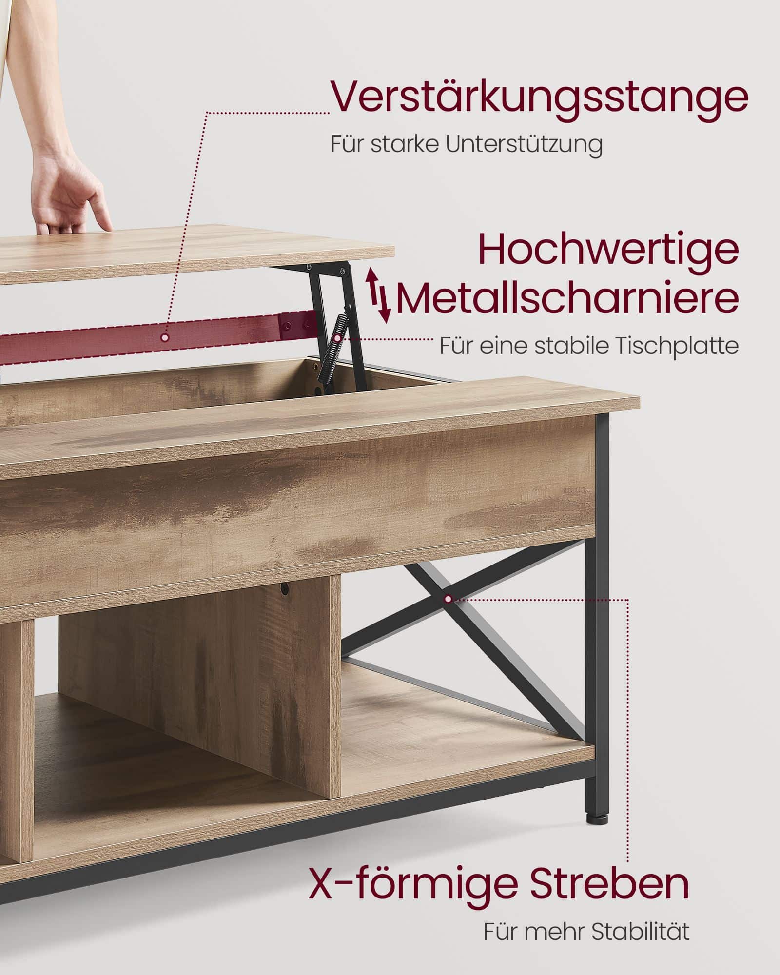 Couchtisch mit offenem und verstecktem Stauraum Couchtisch mit offenem und verstecktem Stauraum