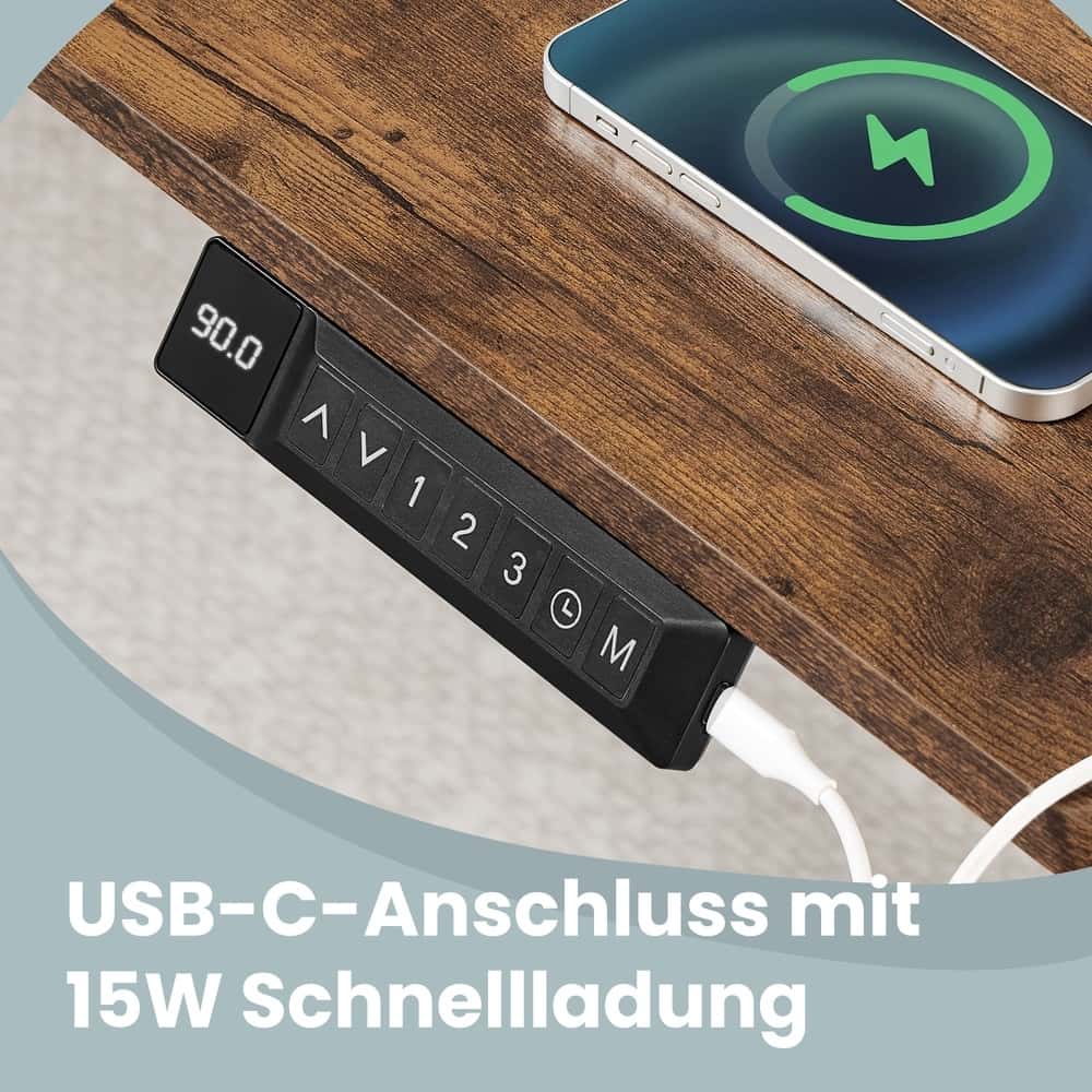 Höhenverstellbarer Schreibtisch elektrisch, 180 x 80 cm, mit USB-C-Anschluss