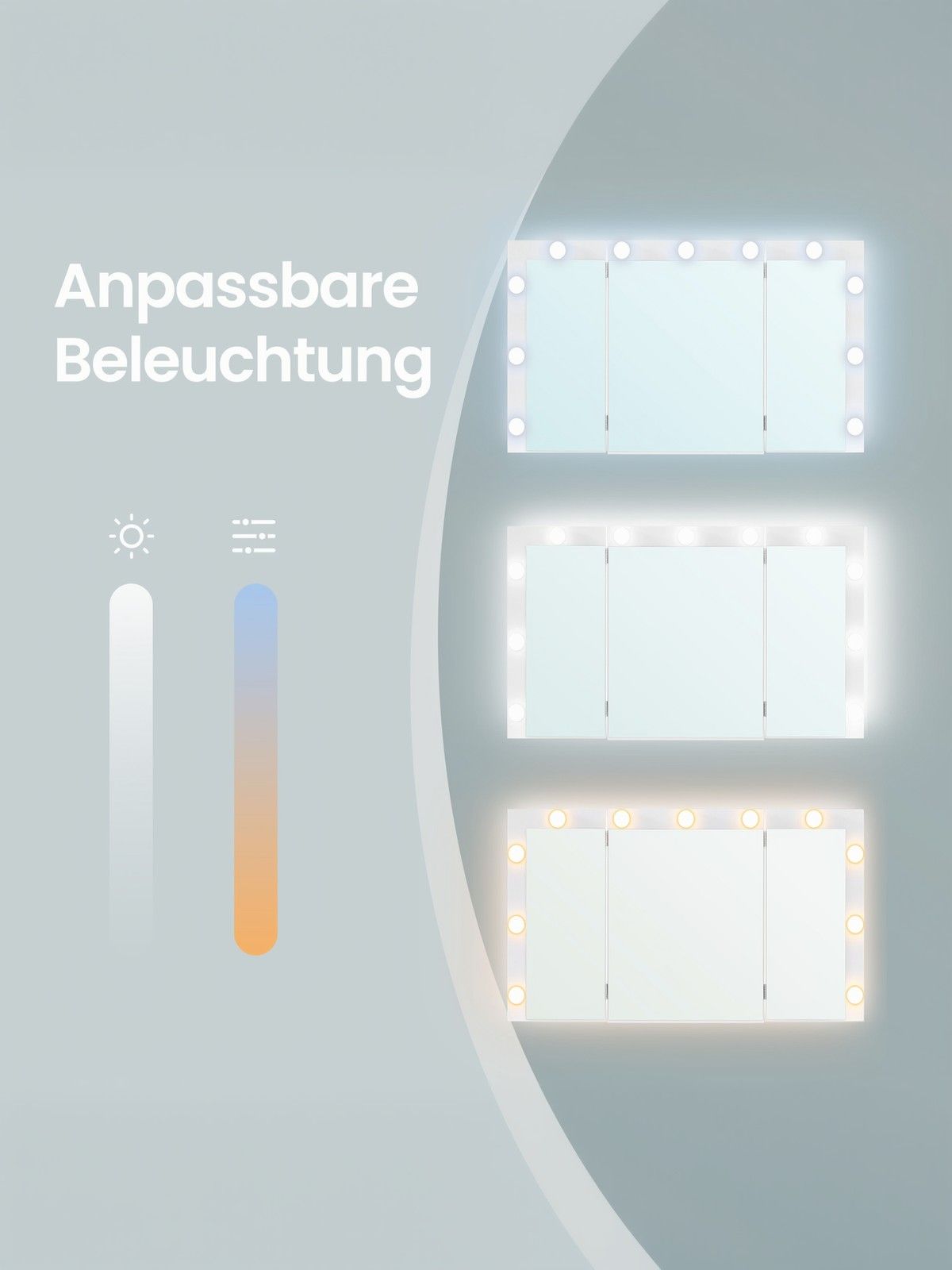 Schminktisch mit LED-Beleuchtung, Frisiertisch mit Klappspiegel, Schubladen