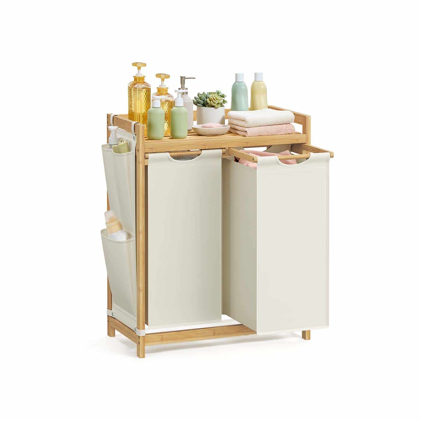 Wäschekorb 2 Fächer 2 x 50 L 63 x 33 x 78 cm cremeweiß Wäschekorb 2 Fächer 2 x 50 L 63 x 33 x 78 cm cremeweiß
