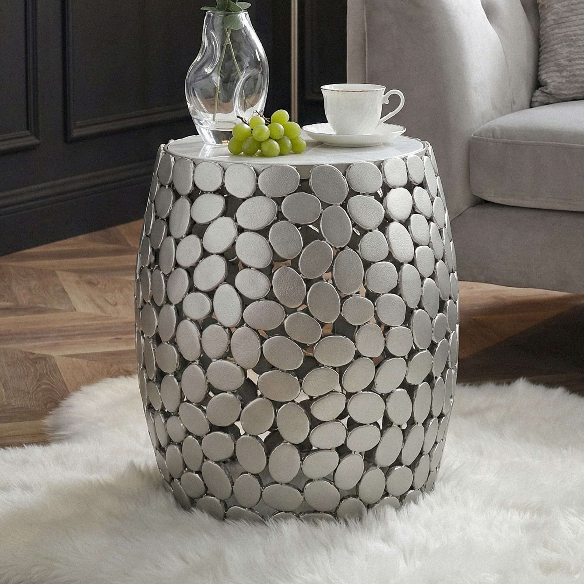Design Beistelltisch rund 40cm aus Aluminium silber & weißer Marmor Tischplatte – Couchtisch Alu – Metall Wohnzimmertisch Dekotisch Handmade Design Beistelltisch rund 40cm aus Aluminium silber & weißer Marmor Tischplatte – Couchtisch Alu – Metall Wohnzimmertisch Dekotisch Handmade