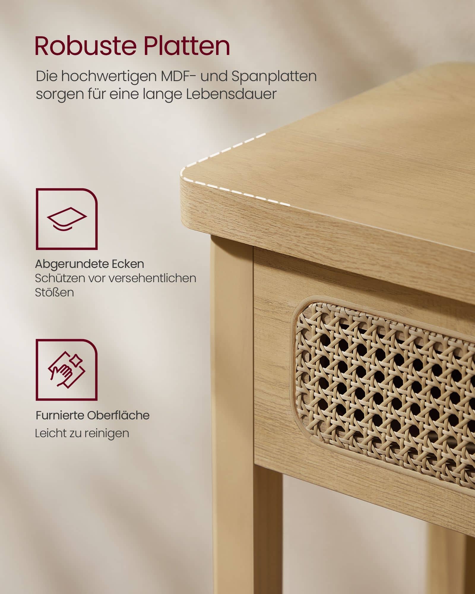 Konsolentisch mit 2 Schubladen Boho-Stil