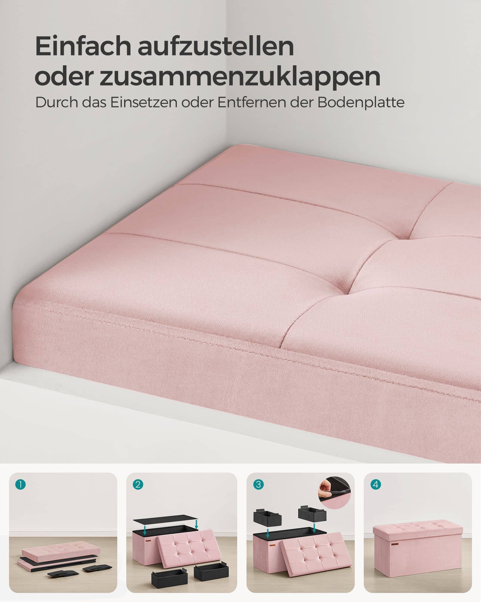 Sitzbank mit Stauraum bis 300 kg belastbar pastellrosa