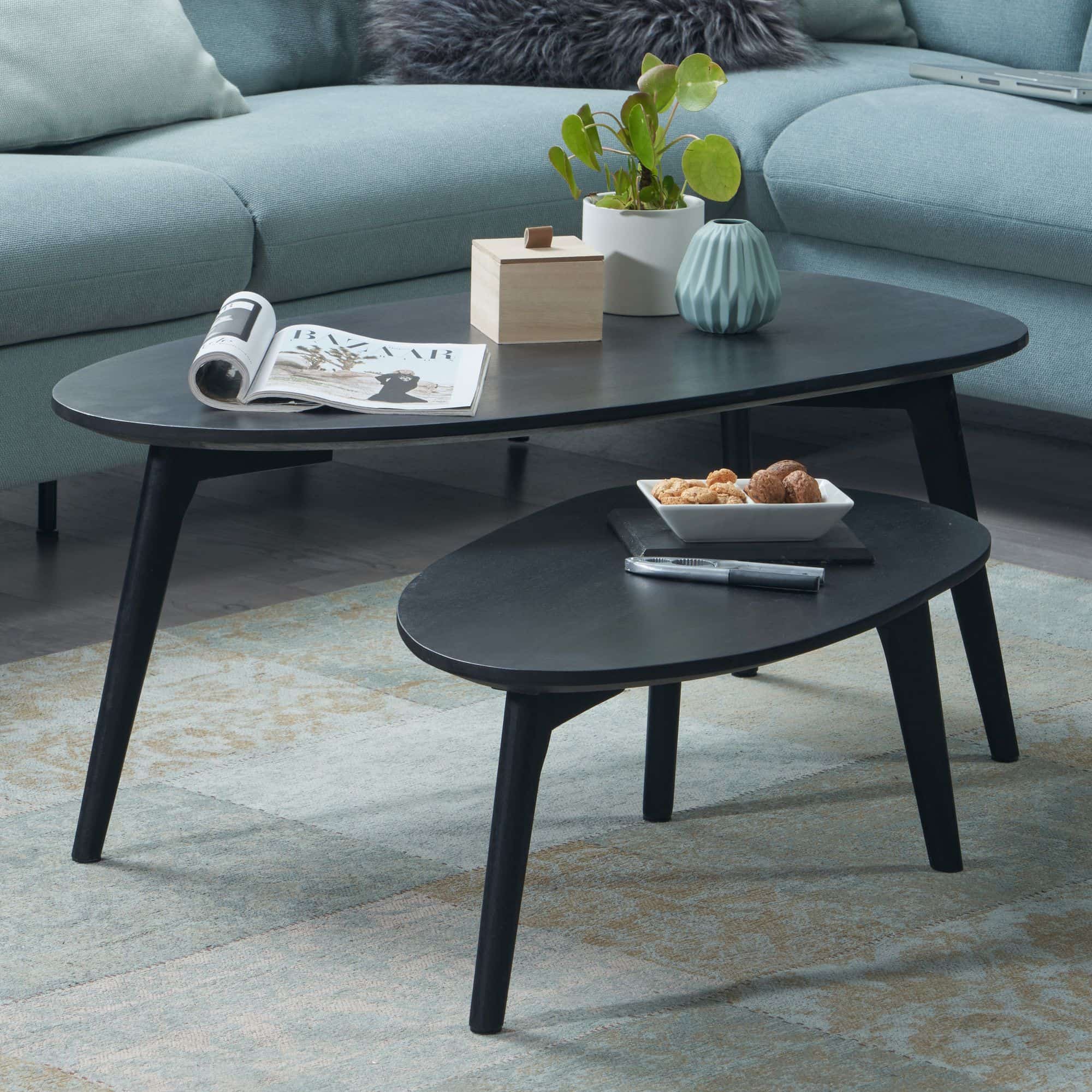 Design Couchtisch 2er Set Mango Massivholz Wohnzimmertisch Schwarz Design Couchtisch 2er Set Mango Massivholz Wohnzimmertisch Schwarz