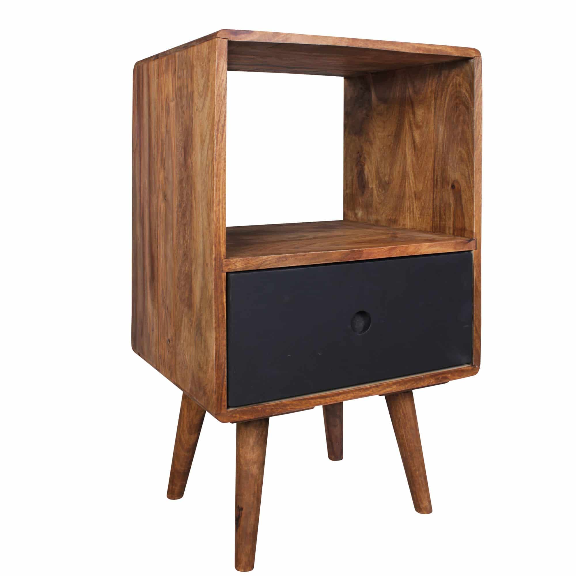 41909-WOHNLING-Retro-Nachtkonsole-REPA-Sheesham-Holz-Nachttisch-mit-Schublade-dunkelbraun-schwarz-Design-Nachtkaestchen-40-x-35-x-70-cm-Grosses-Nachtschraenkchen-dunkel-braun-klei Retro Nachtkonsole REPA / Sheesham-Holz Nachttisch mit Schublade dunkelbraun / schwarz