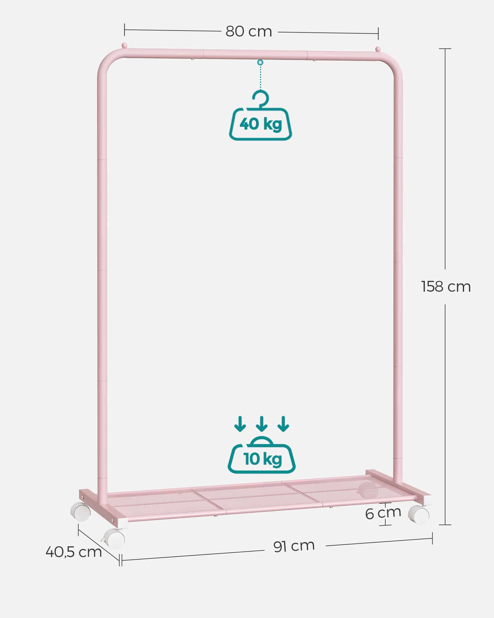 Kleiderständer 91 cm breit auf Rollen pastellrosa Kleiderständer 91 cm breit auf Rollen pastellrosa