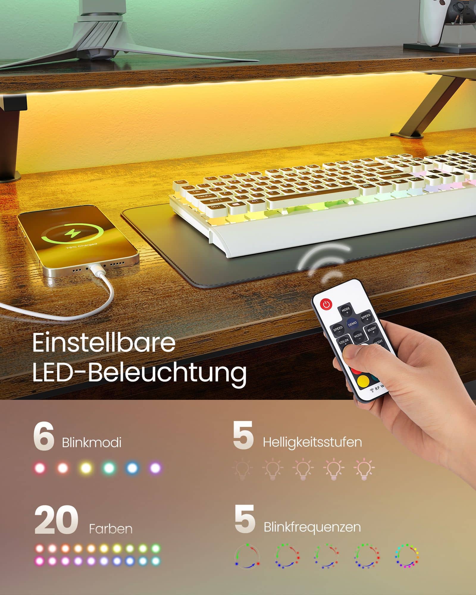 L-förmiger Schreibtisch mit Steckdosen vintagebraun L-förmiger Schreibtisch mit Steckdosen vintagebraun