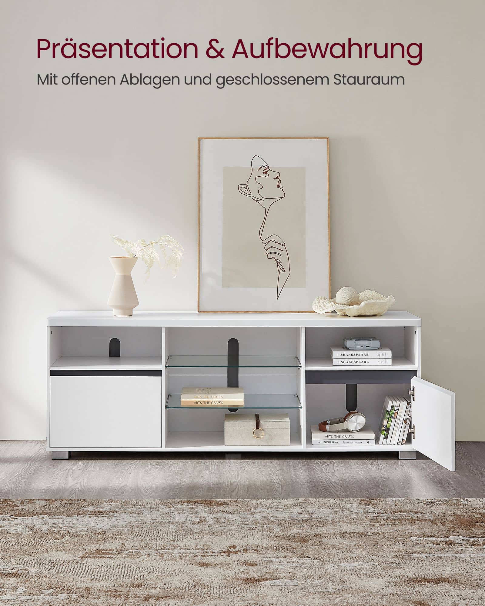 LED-Beleuchtung TV-Schrank mit offenen Ablagen