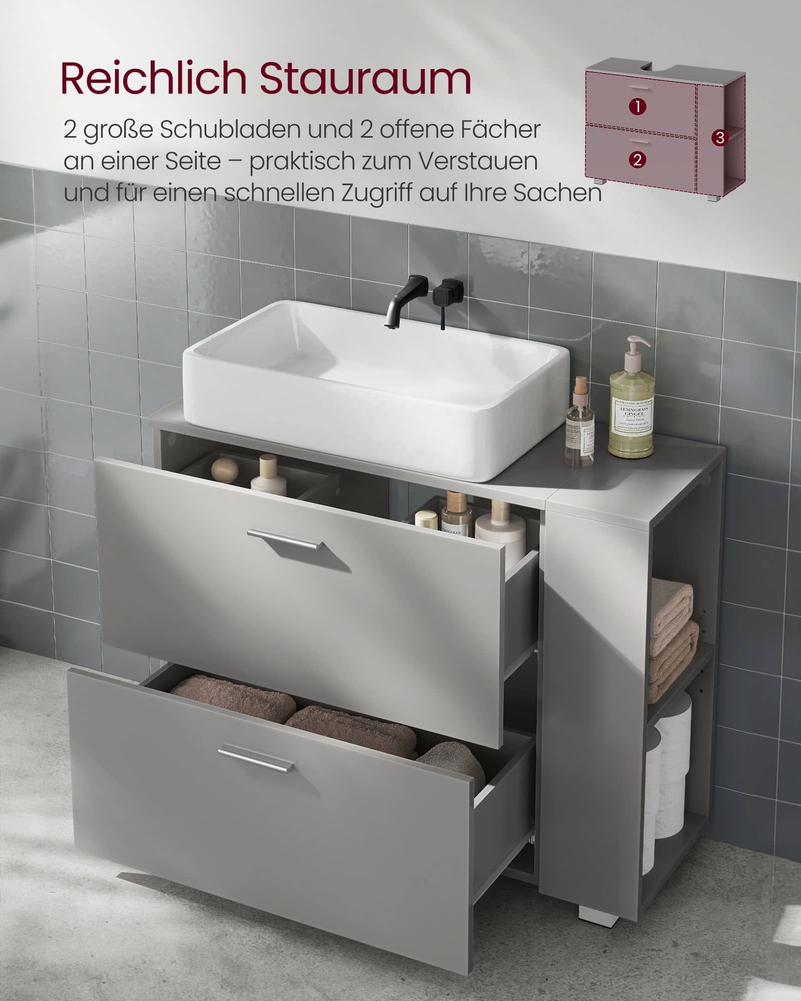 Waschbeckenunterschrank 30 x 80 x 64 cm mit offenen Fächern Waschbeckenunterschrank 30 x 80 x 64 cm mit offenen Fächern