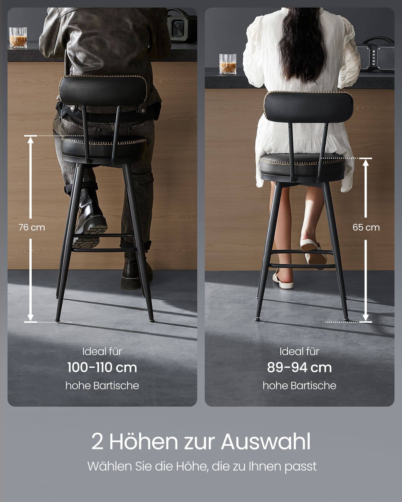 EKHO Kollektion - Barstuhl 2er Set mit Rückenlehne drehbar tintenschwarz EKHO Kollektion - Barstuhl 2er Set mit Rückenlehne drehbar tintenschwarz