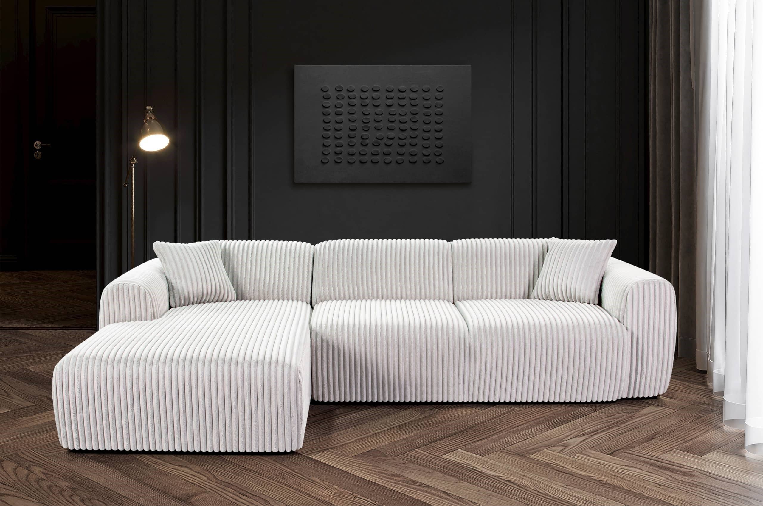 Ecksofa Tamara – Modernes Breitcord Sofa in Silver | Komfortabel & Stilvoll | 280x165 cm Ecksofa Tamara – Modernes Breitcord Sofa in Silver | Komfortabel & Stilvoll | 280x165 cm