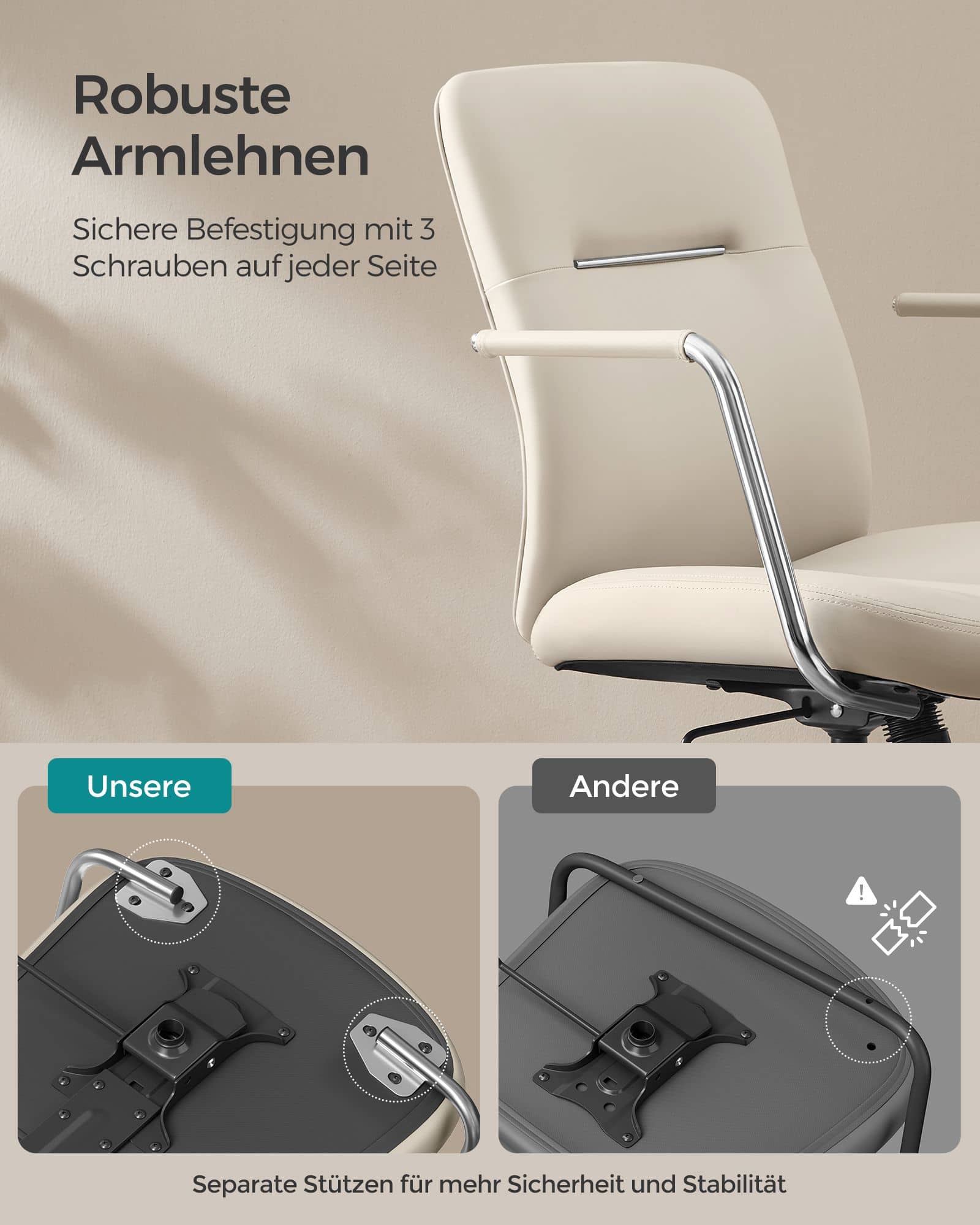 Bürostuhl mit Rückenlehnen und gebogenem Sitz cappuccinobeige Bürostuhl mit Rückenlehnen und gebogenem Sitz cappuccinobeige