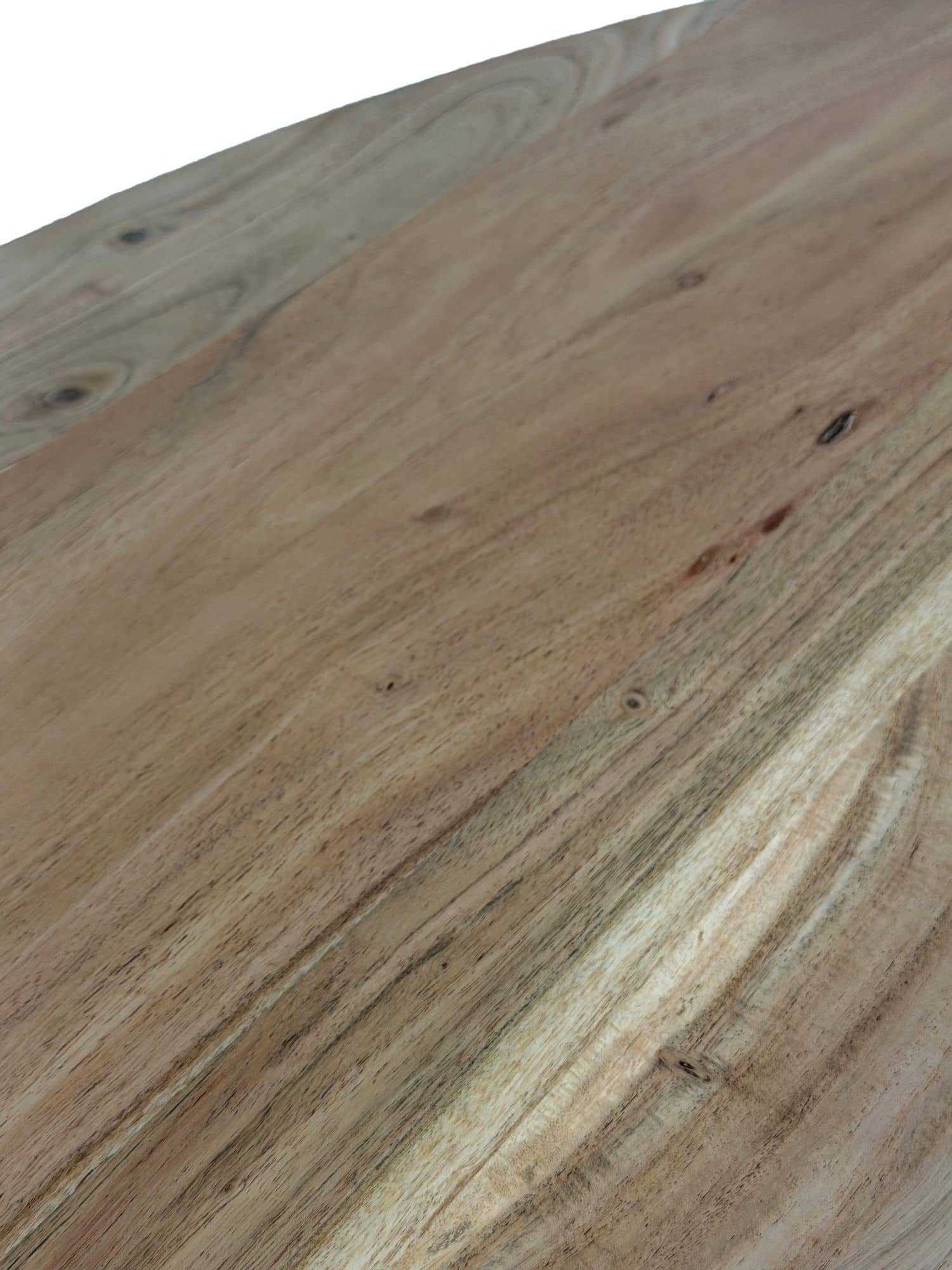 Couchtisch Akazie Massivholz oval 87cm · Ovaler Design Wohnzimmertisch mit schwarzem Metallgestell · Moderner Sofatisch handgefertigt