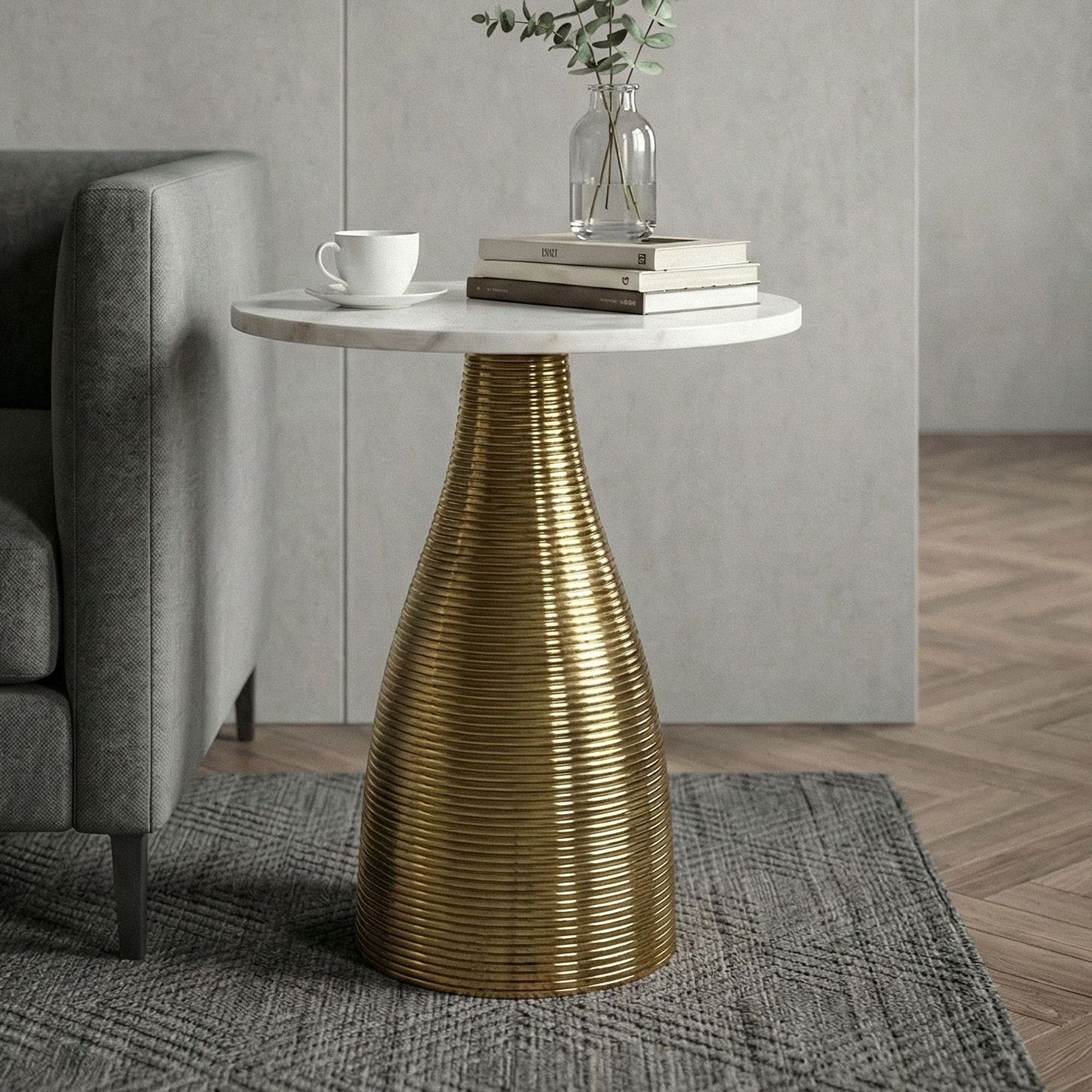 Beistelltisch Rund 40cm Gold mit Massiver Marmorplatte Weiß - Wohnzimmertisch Naturstein Anstelltisch - Sofatisch Design Metall Couchtisch - Wohnzimmer Tisch Modern Handmade Beistelltisch Rund 40cm Gold mit Massiver Marmorplatte Weiß - Wohnzimmertisch Naturstein Anstelltisch - Sofatisch Design Metall Couchtisch - Wohnzimmer Tisch Modern Handmade