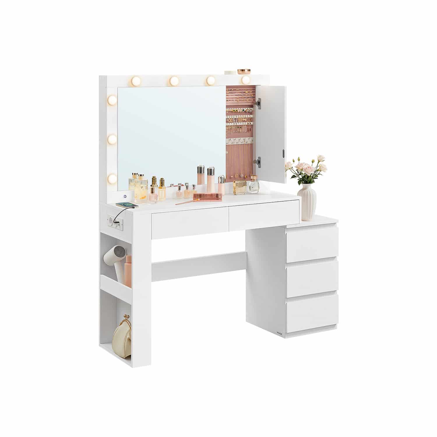 Schminktisch mit LED-Beleuchtung und Spiegel wolkenweiß Schminktisch mit LED-Beleuchtung und Spiegel wolkenweiß