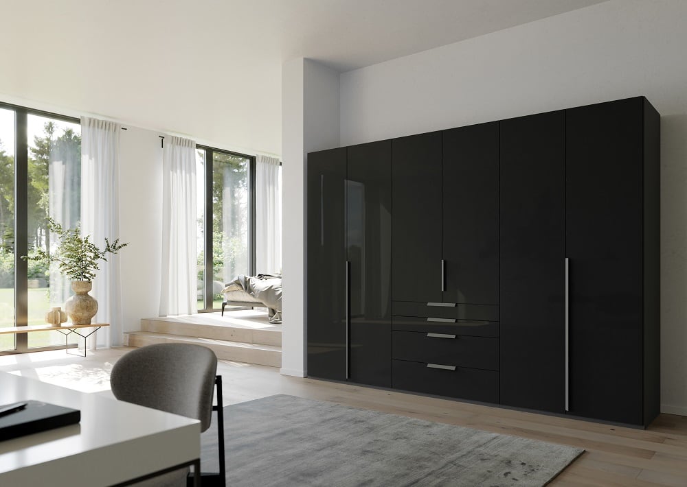 6-türiger Kleiderschrank Purisma von rauch mit Glasfront - In alpinweiß, seidengrau und graphit 