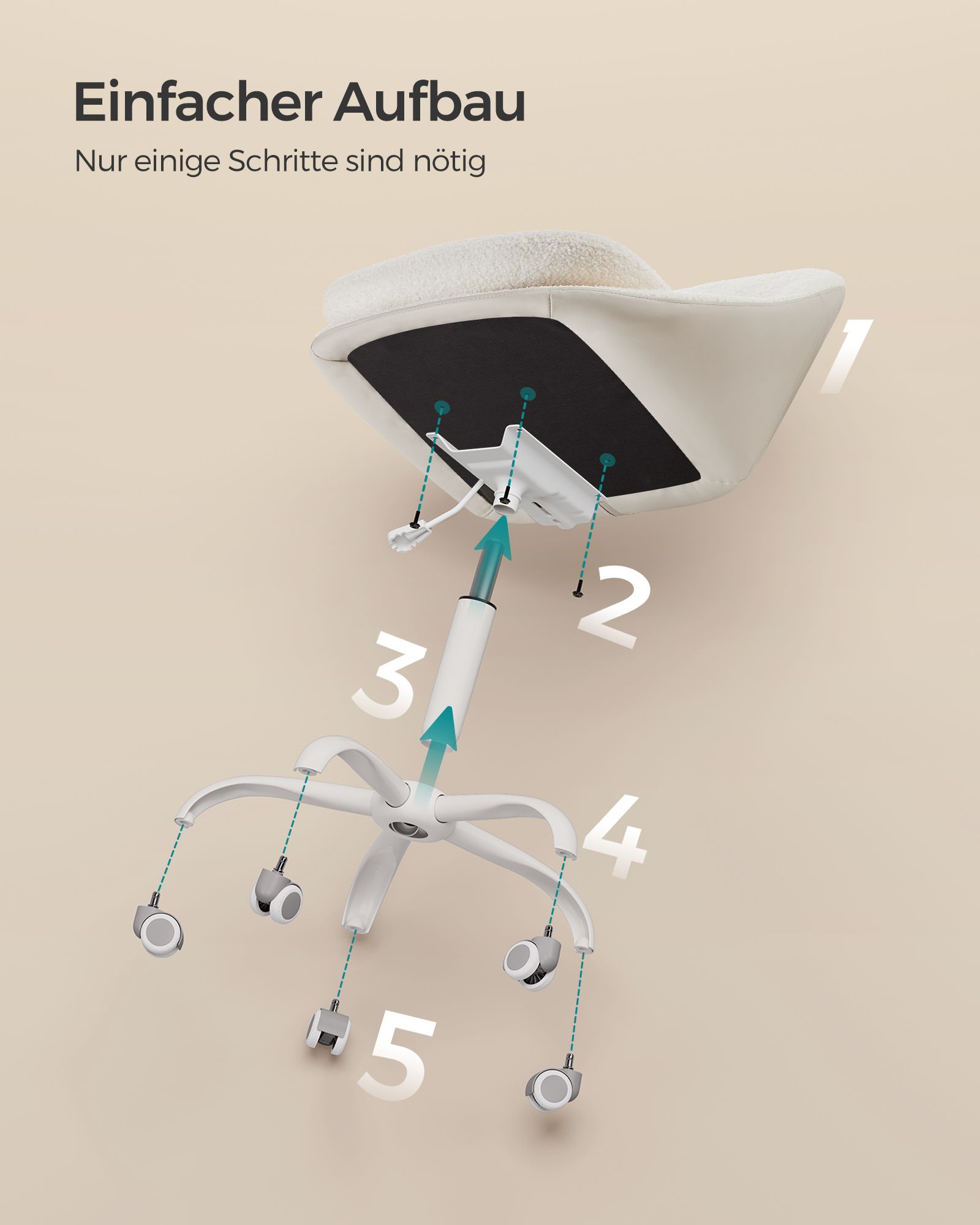 Bürostuhl aus Samt höhenverstellbar cappuccinobeige-wolkenweiß-OBG020W01