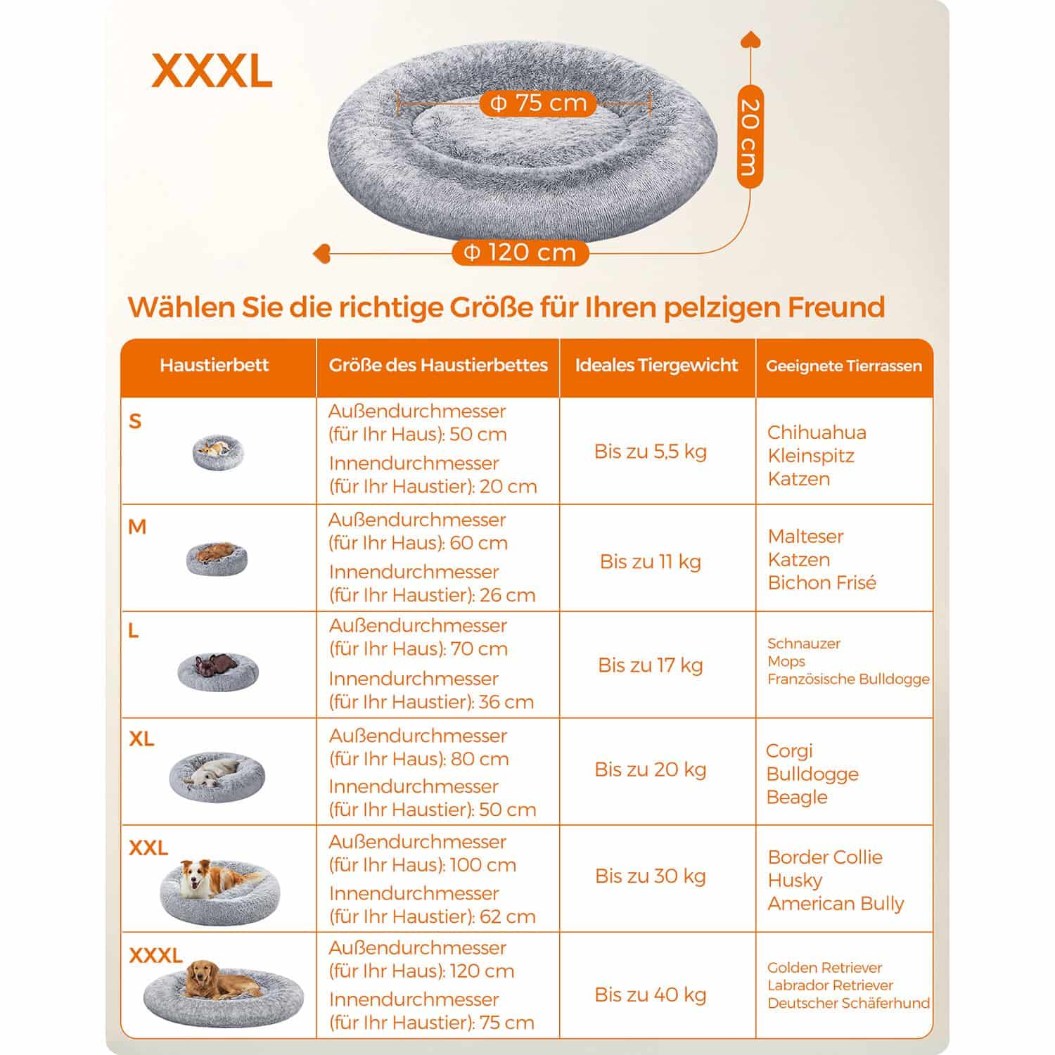 Flauschiges Hundebett Ø 120 cm hellgrau-PGW043G01 Flauschiges Hundebett Ø 120 cm hellgrau-PGW043G01