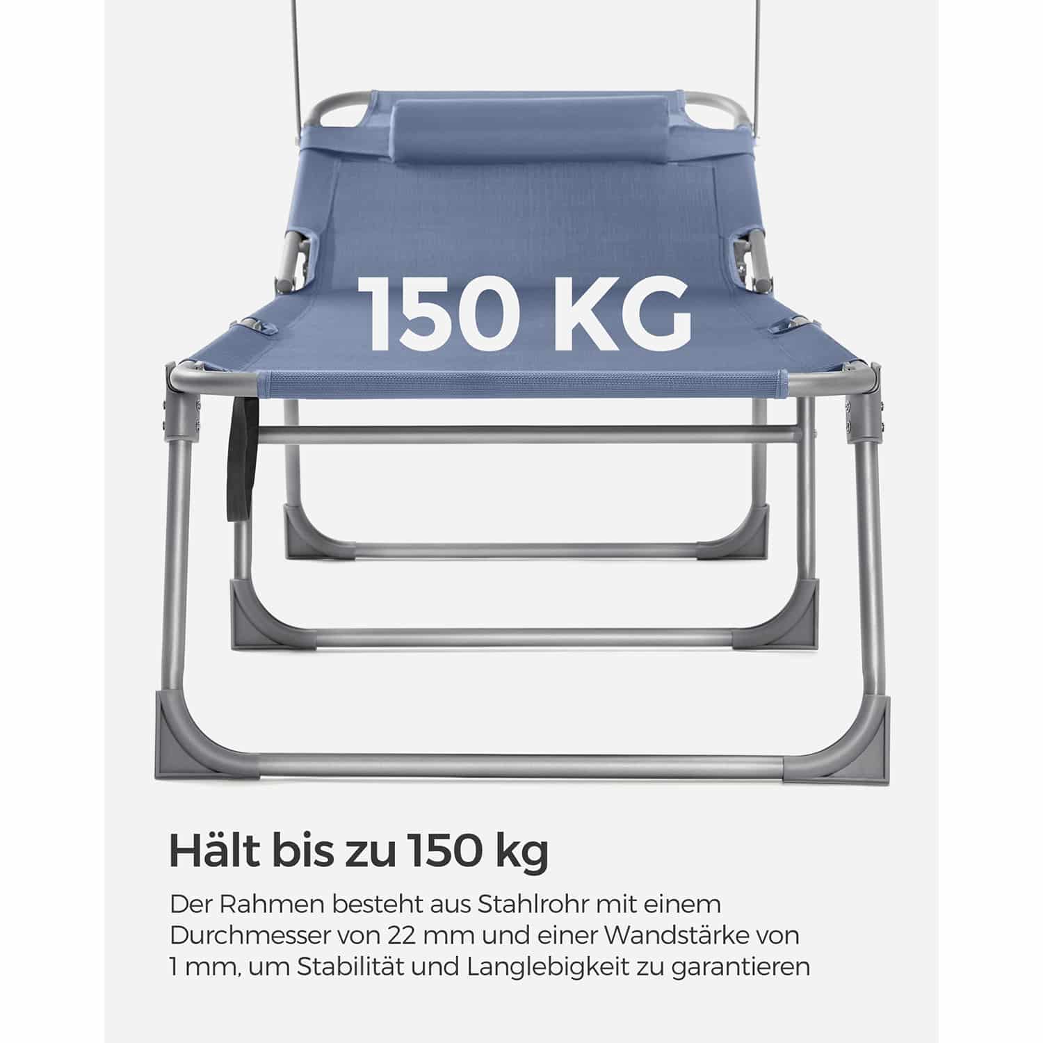 Klappbare Sonnenliege mit Sonnenschutz blau