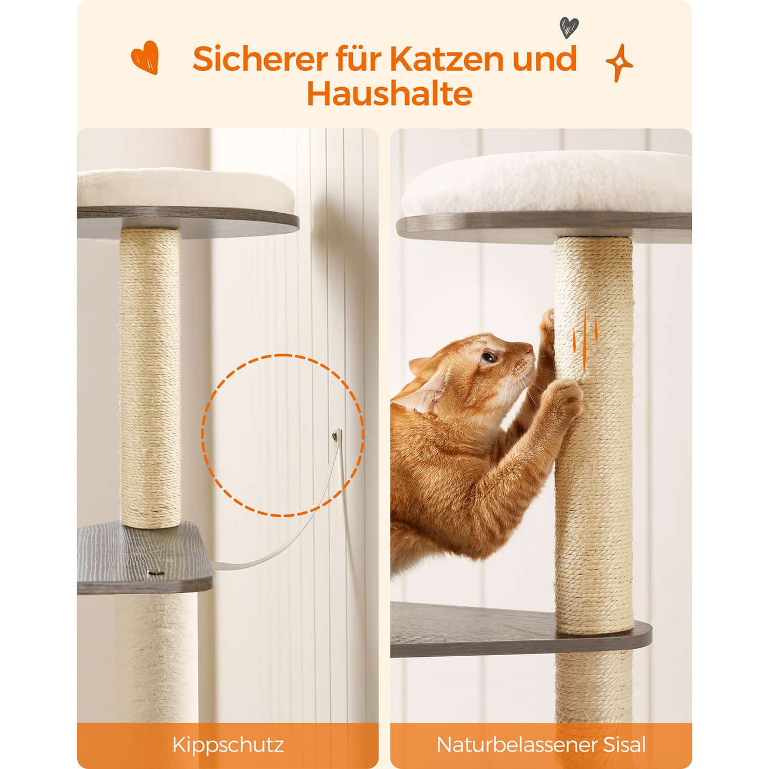 Kratzbaum mit abnehmbaren Kissen greige-PCT166G01 Kratzbaum mit abnehmbaren Kissen greige-PCT166G01