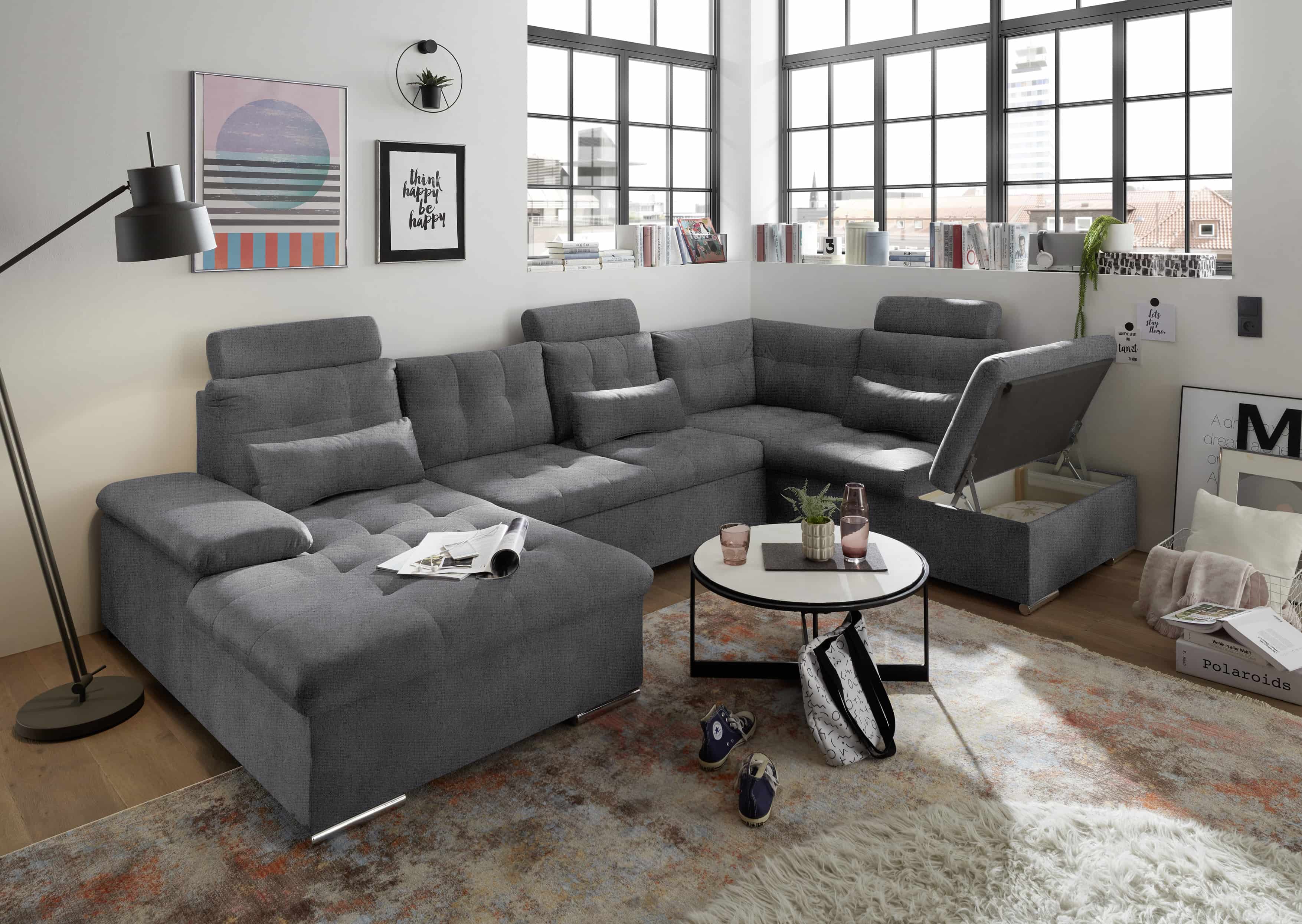 Sofa U-Form mit Schlaffunktion und Bettkasten - Anthrazit - Medan XXL Sofa U-Form mit Schlaffunktion und Bettkasten - Anthrazit - Medan XXL